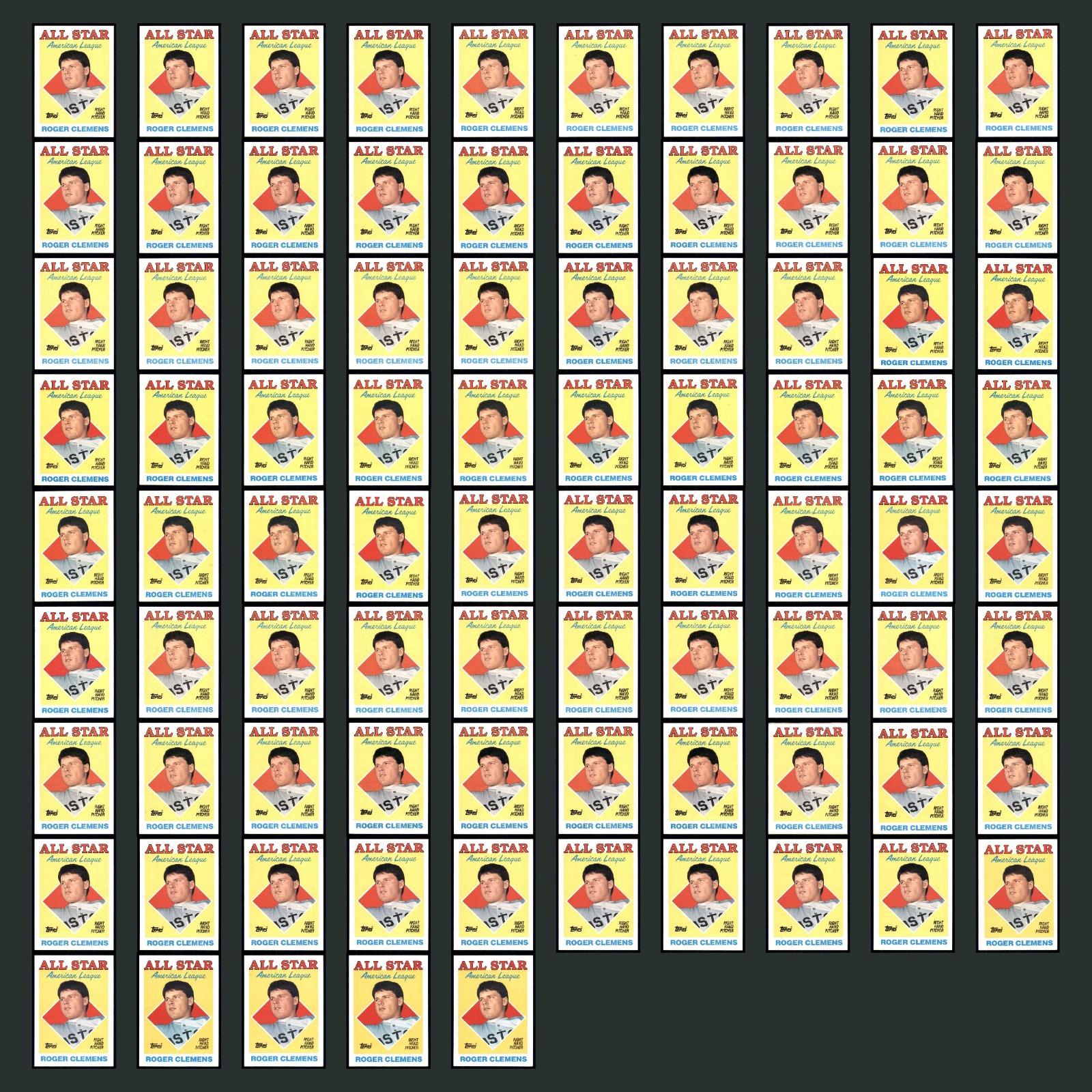 Roger Clemens Lot 85 Baseball Cards 1988 Topps Boston Red Sox Set Collection MLB card scans. Overall card condition is Near Mint.