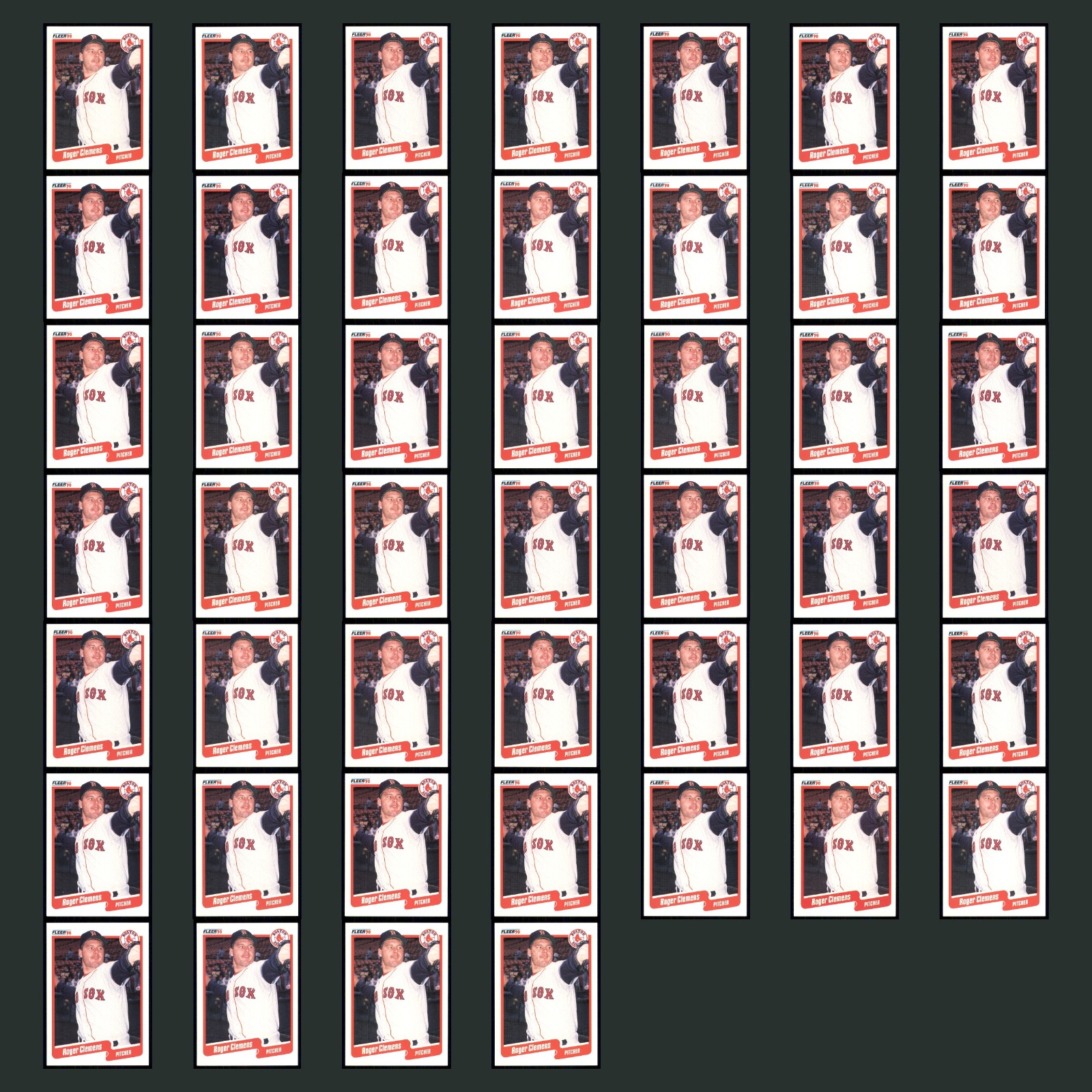 Roger Clemens Lot 46 Baseball Cards 1990 Fleer Boston Red Sox Set Collection MLB card scans. Overall card condition is Near Mint.