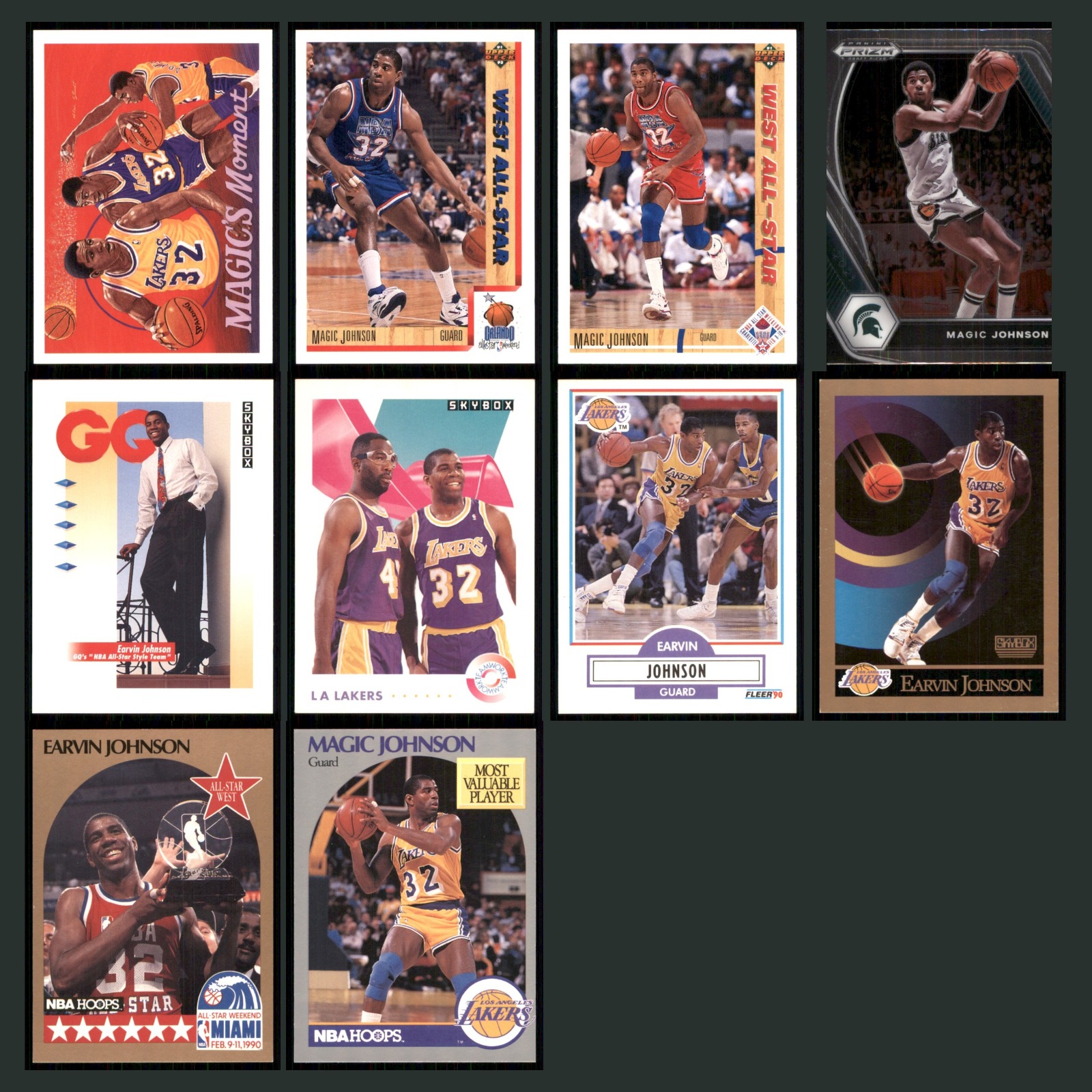 Magic Johnson Lot 10 Basketball Cards 1991 Upper Deck Los Angeles Lakers Set NBA card scans. Overall card condition is Near Mint.