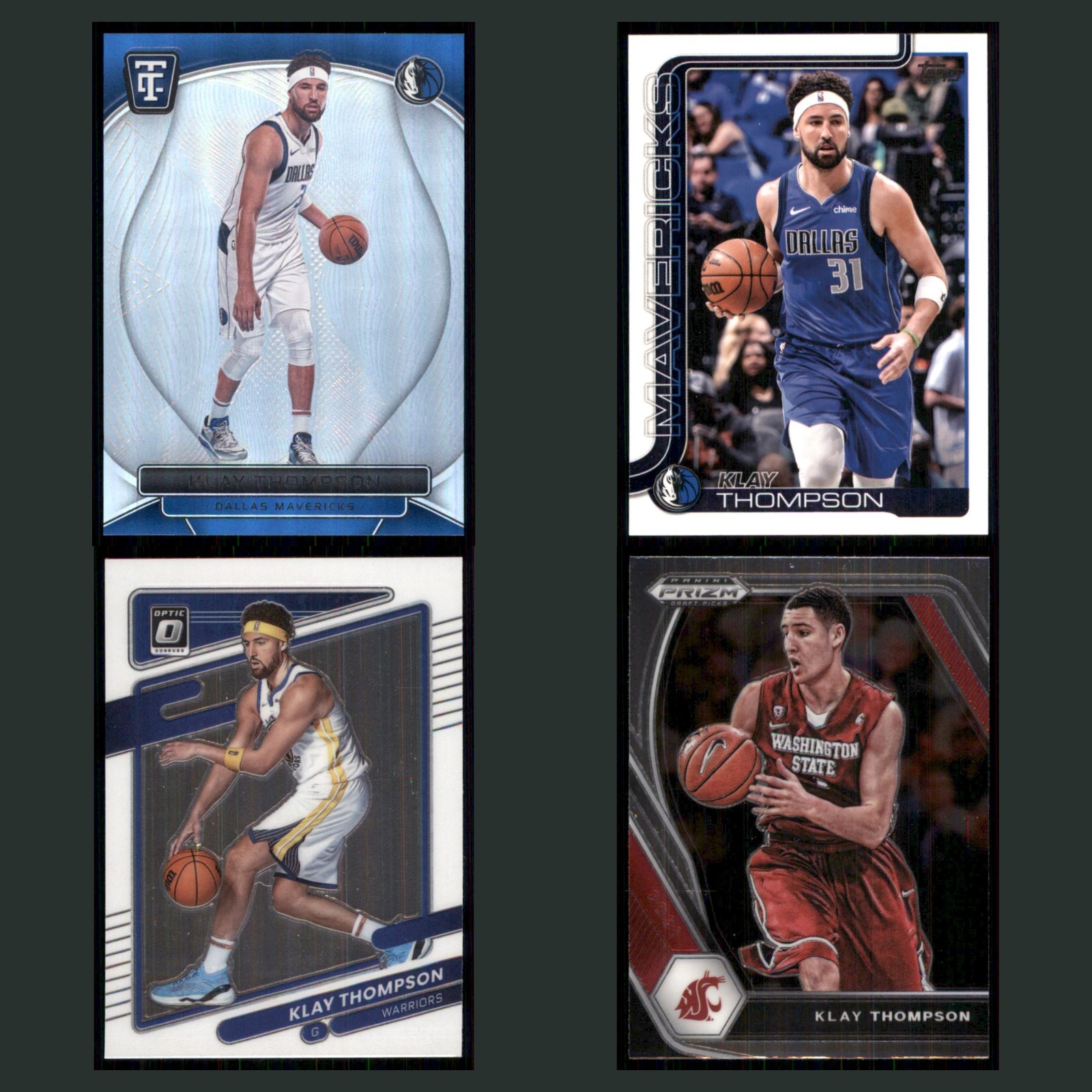 Klay Thompson Lot 4 Basketball Cards 2024 Panini Totally Certified Mavericks Set card scans. Overall card condition is Near Mint.