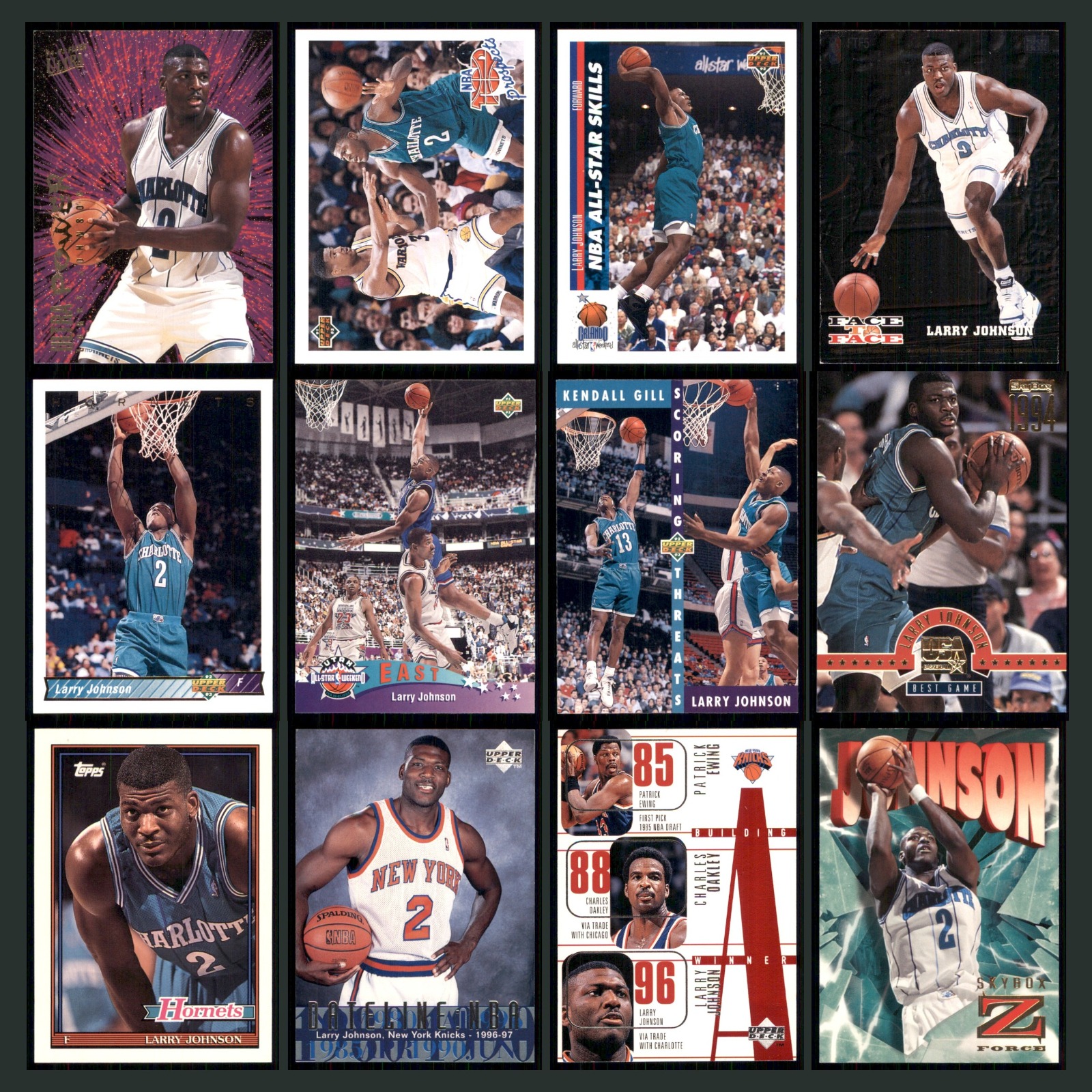 Larry Johnson Lot 12 Basketball Cards 1994 Ultra Power Charlotte Hornets Set NBA card scans. Overall card condition is Near Mint.