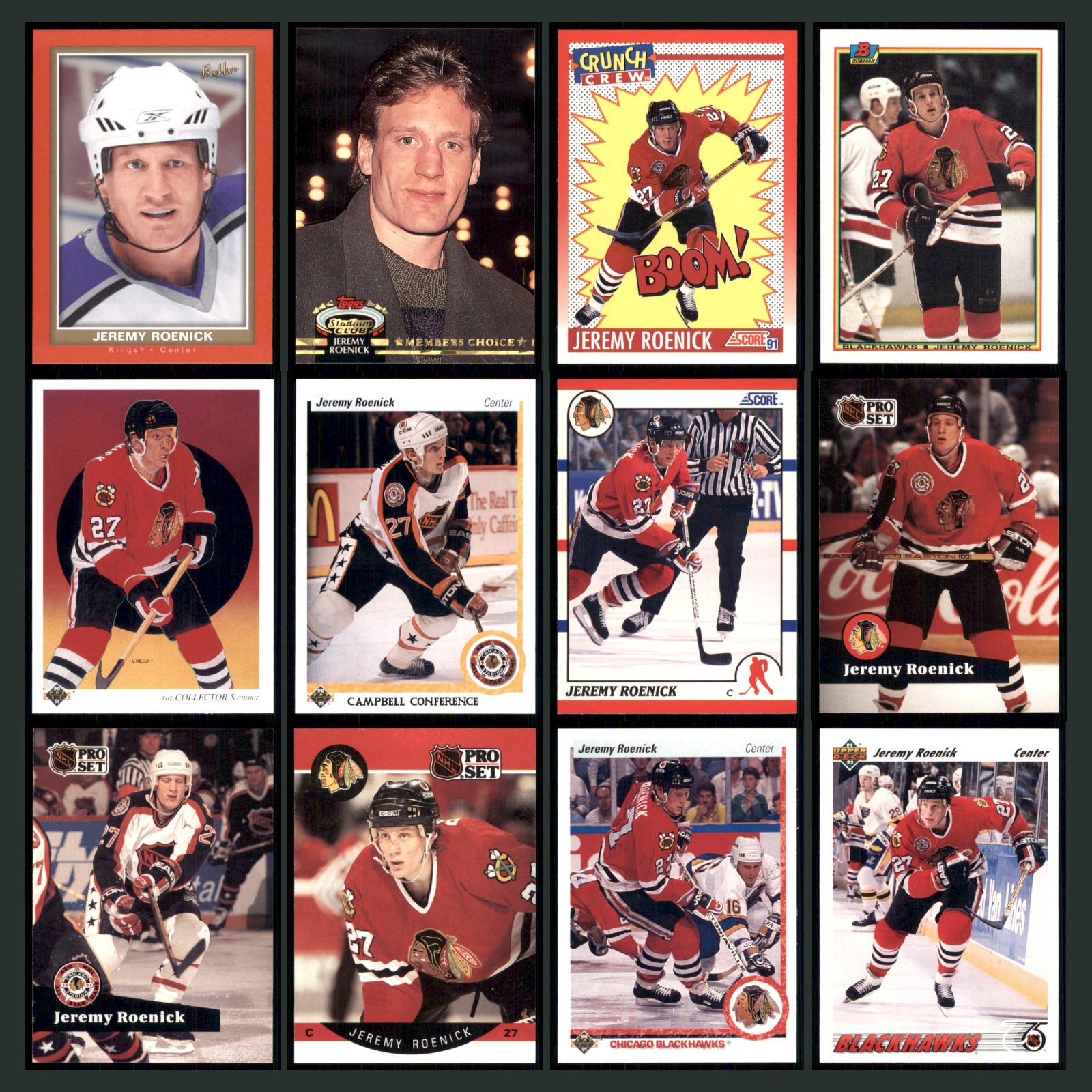 Jeremy Roenick Lot 12 Hockey Cards 2005 Upper Deck Beehive Los Angeles Kings Set card scans. Overall card condition is Near Mint.