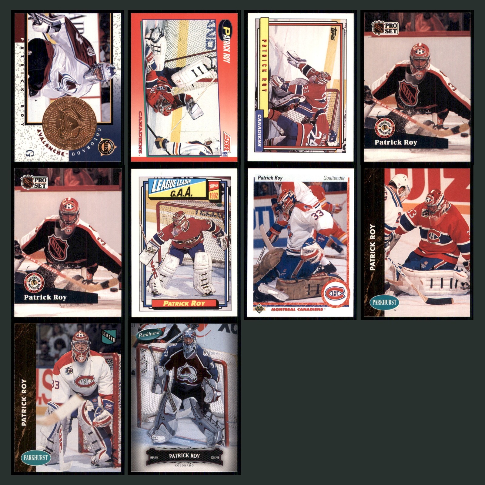 Patrick Roy Lot 10 Hockey Cards 1998 Pinnacle Mint Colorado Avalanche Set NHL NM card scans. Overall card condition is Near Mint.