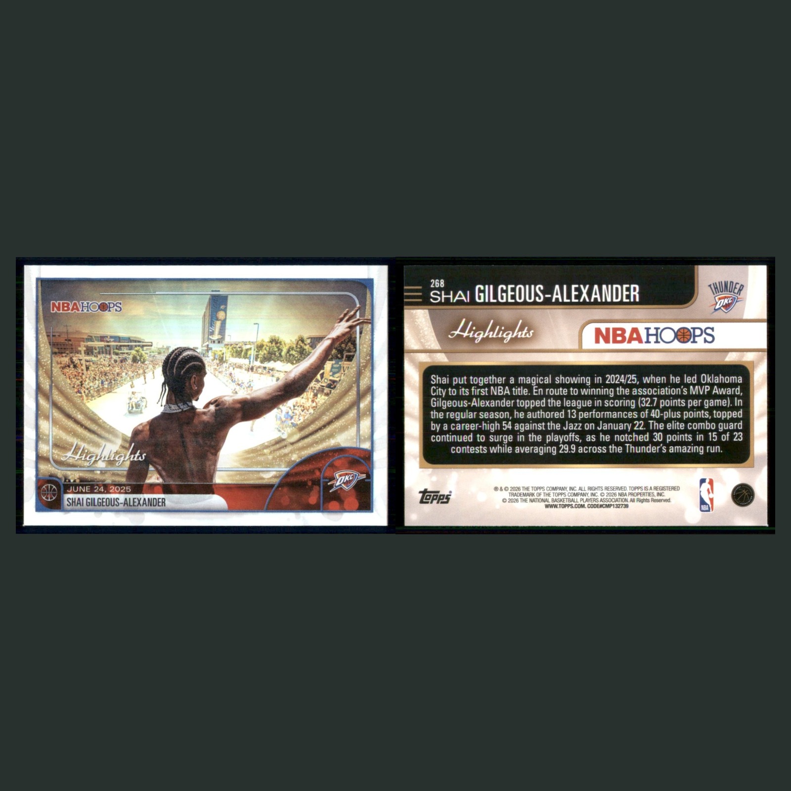Shai Gilgeous-Alexander #268 2025-26 Hoops Light Burst Oklahoma City Thunder NBA front and back scans. Card condition is Near Mint.
