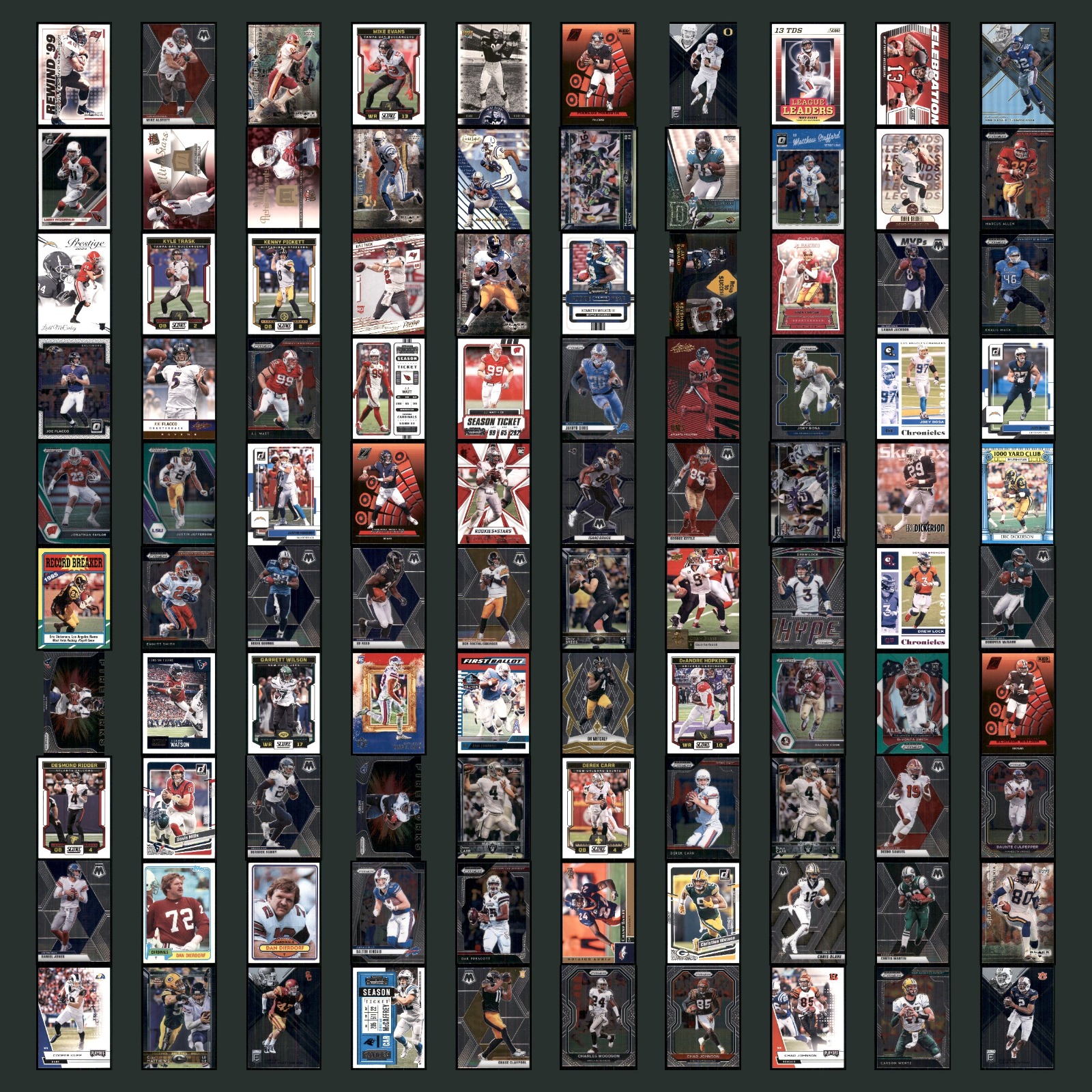 Football Card Lot 100 Cards HOF Star Rookie RC Alstott Mike Fleer Rewind 99 2000 card scans. Overall card condition is Near Mint.
