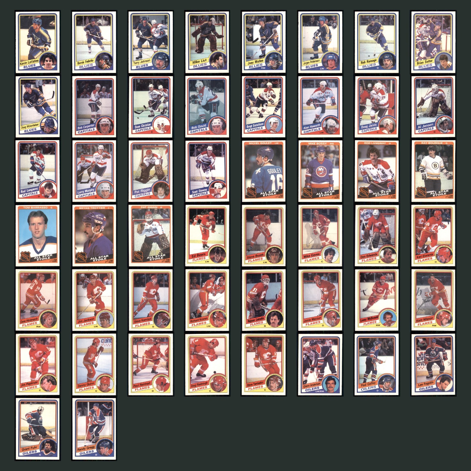 1984 O-Pee-Chee Lot 50 Hockey Cards Kevin LaVallee St. Louis Blues NM NHL Set card scans. Overall card condition is Near Mint.