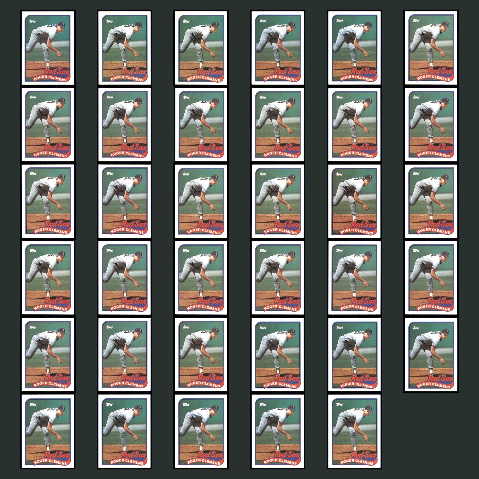 Roger Clemens Lot 35 Baseball Cards 1989 Topps Boston Red Sox Set Collection MLB card scans. Overall card condition is Near Mint.