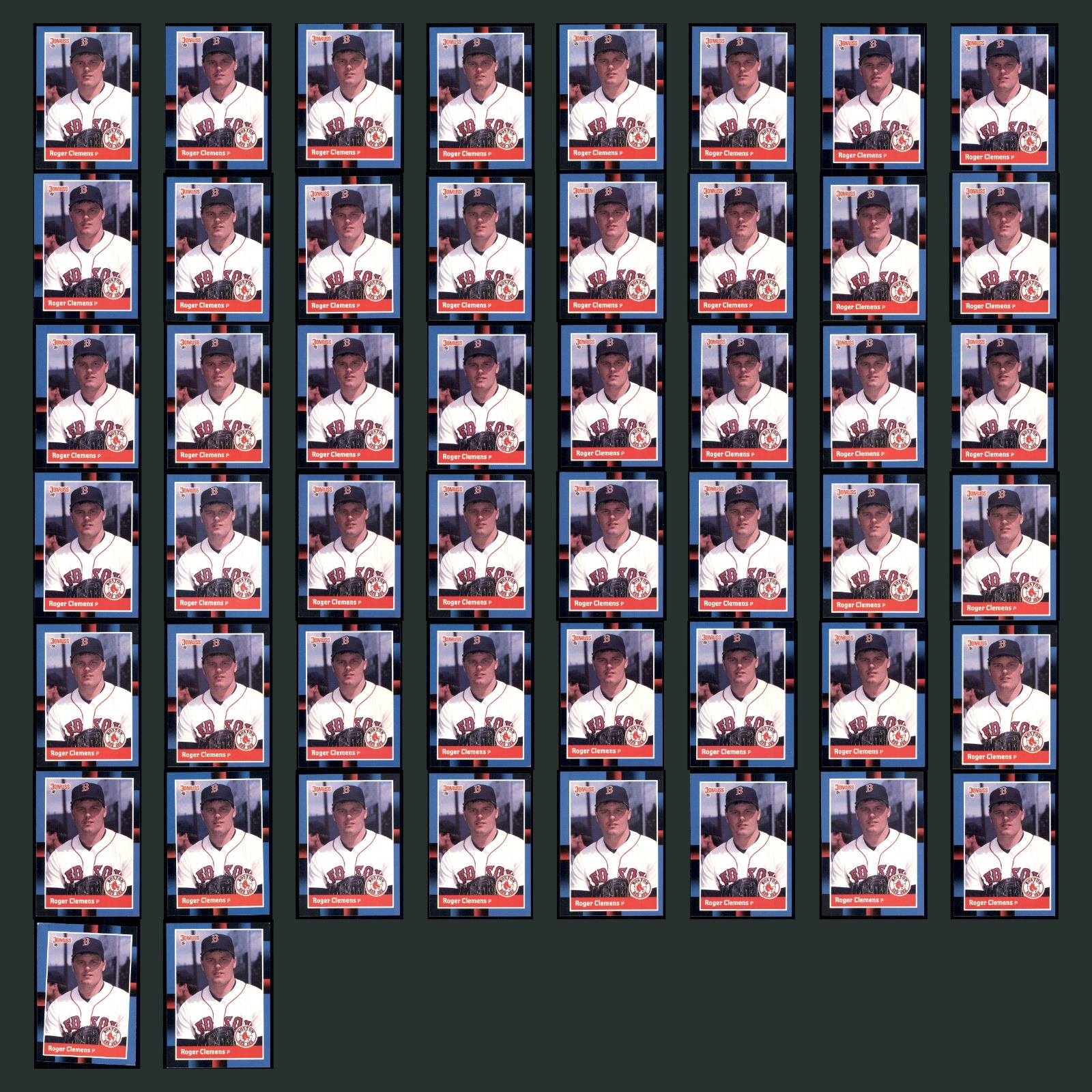 Roger Clemens Lot 50 Baseball Cards 1988 Donruss Boston Red Sox Set Collection card scans. Overall card condition is Near Mint.