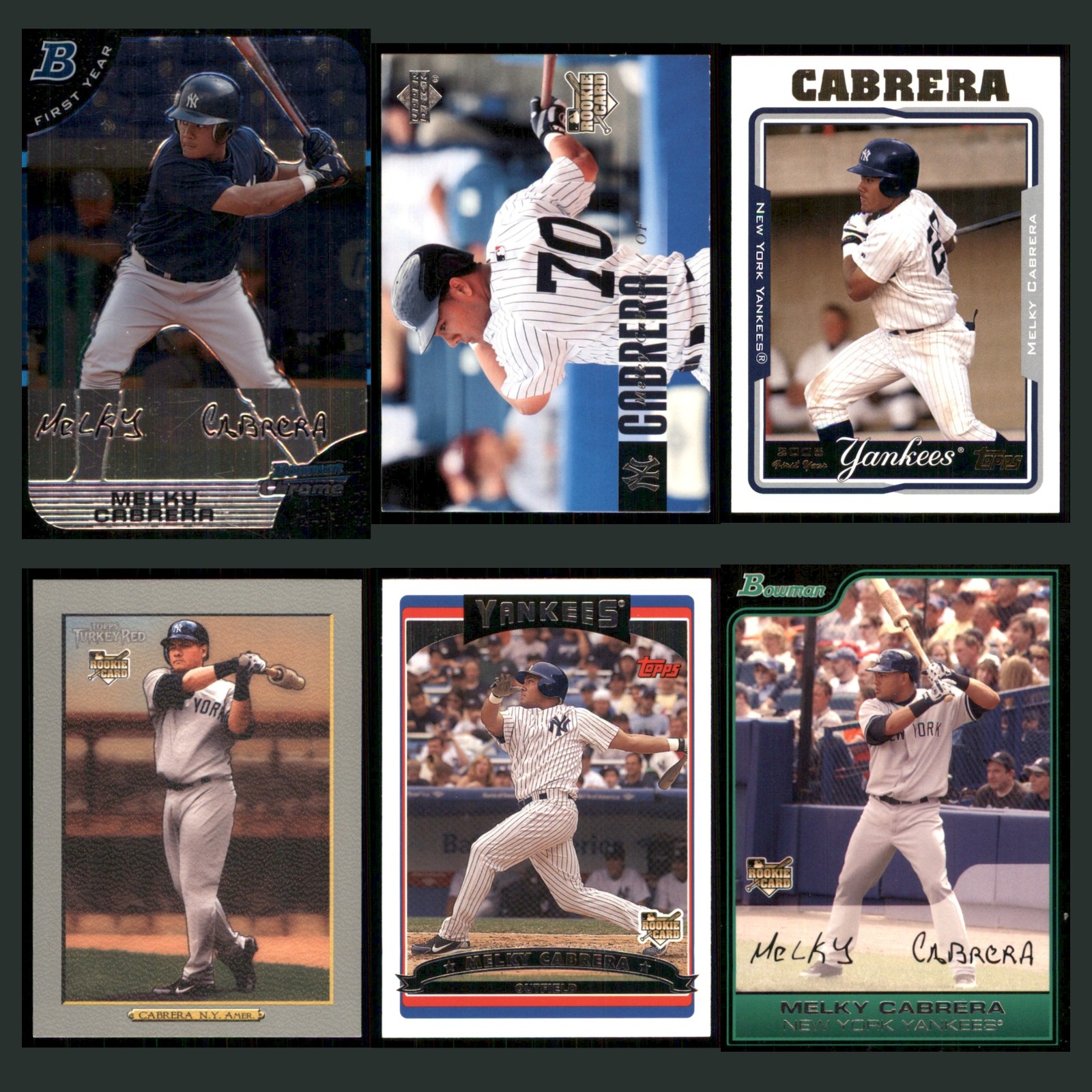 Melky Cabrera Rookie Lot 6 Baseball Cards 2005 Bowman New York Yankees Set MLB card scans. Overall card condition is Near Mint.