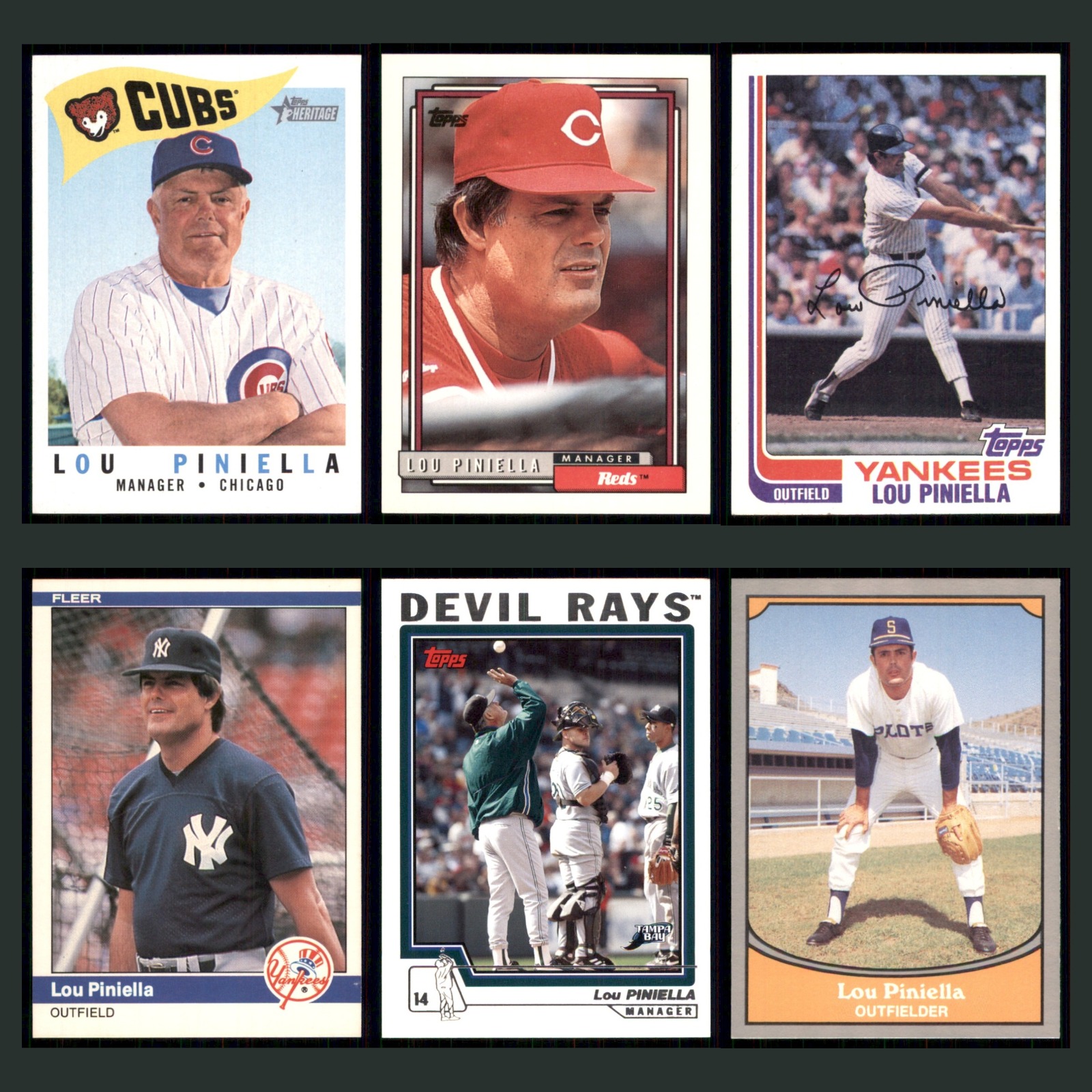 Lou Piniella Lot 6 Baseball Cards 2009 Topps Heritage Chicago Cubs Set MLB NM card scans. Overall card condition is Near Mint.