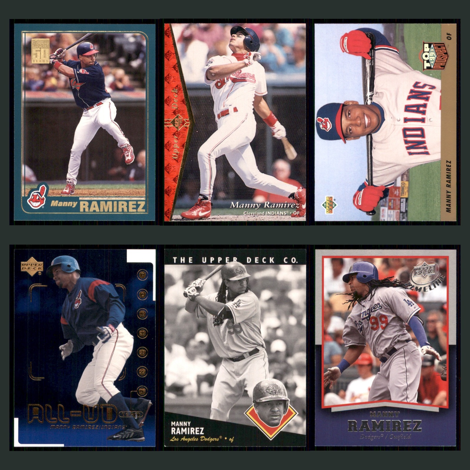 Manny Ramirez Lot 6 Baseball Cards 2001 Topps Cleveland Indians Set Collection card scans. Overall card condition is Near Mint.