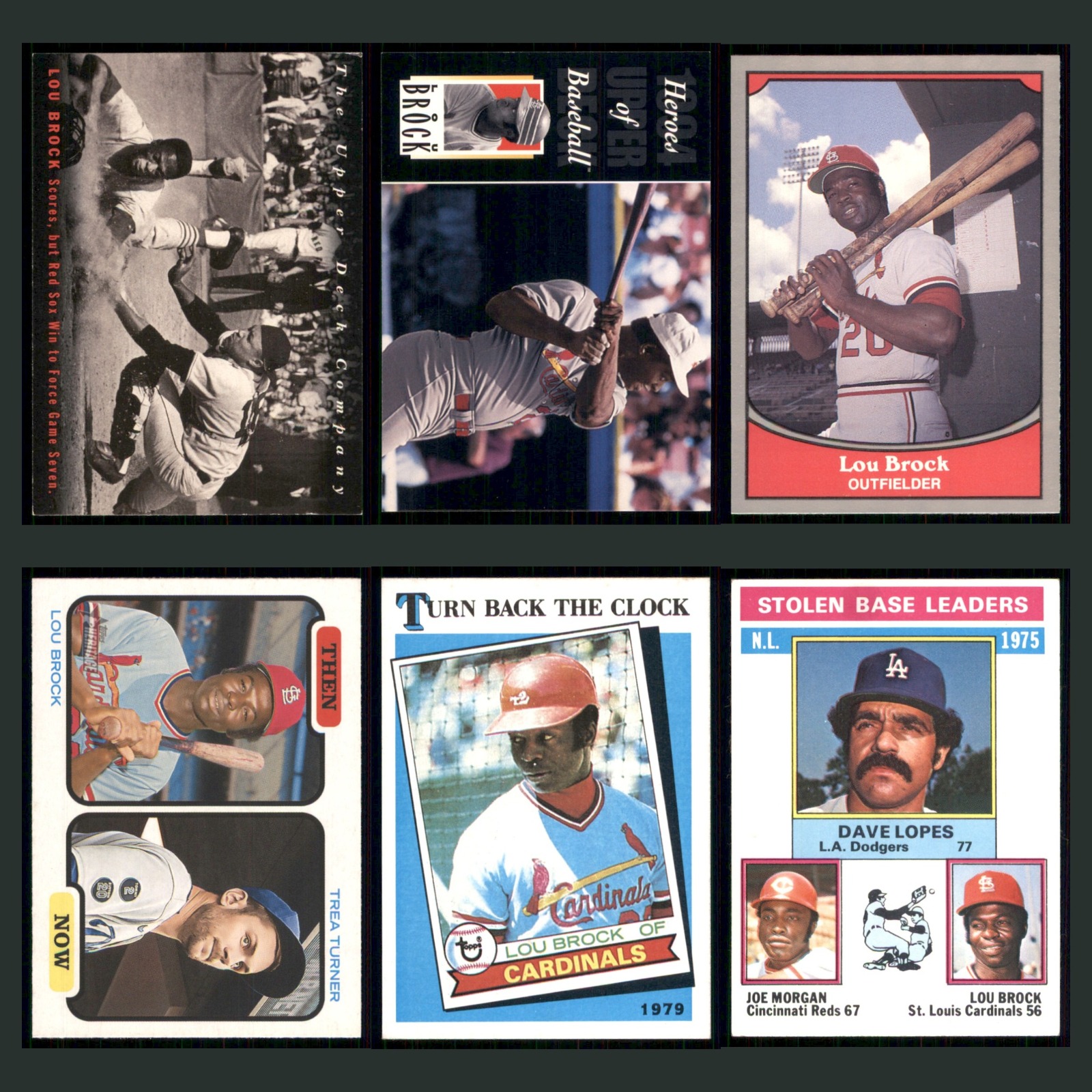 Lou Brock Lot 6 Baseball Cards 1994 Upper Deck All-Time Heroes Cardinals Set MLB card scans. Overall card condition is Near Mint.