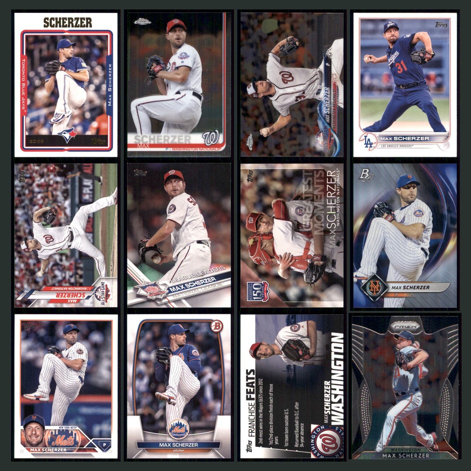 Max Scherzer Lot 12 Baseball Cards 2025 Topps Archives Toronto Blue Jays Set MLB card scans. Overall card condition is Near Mint.