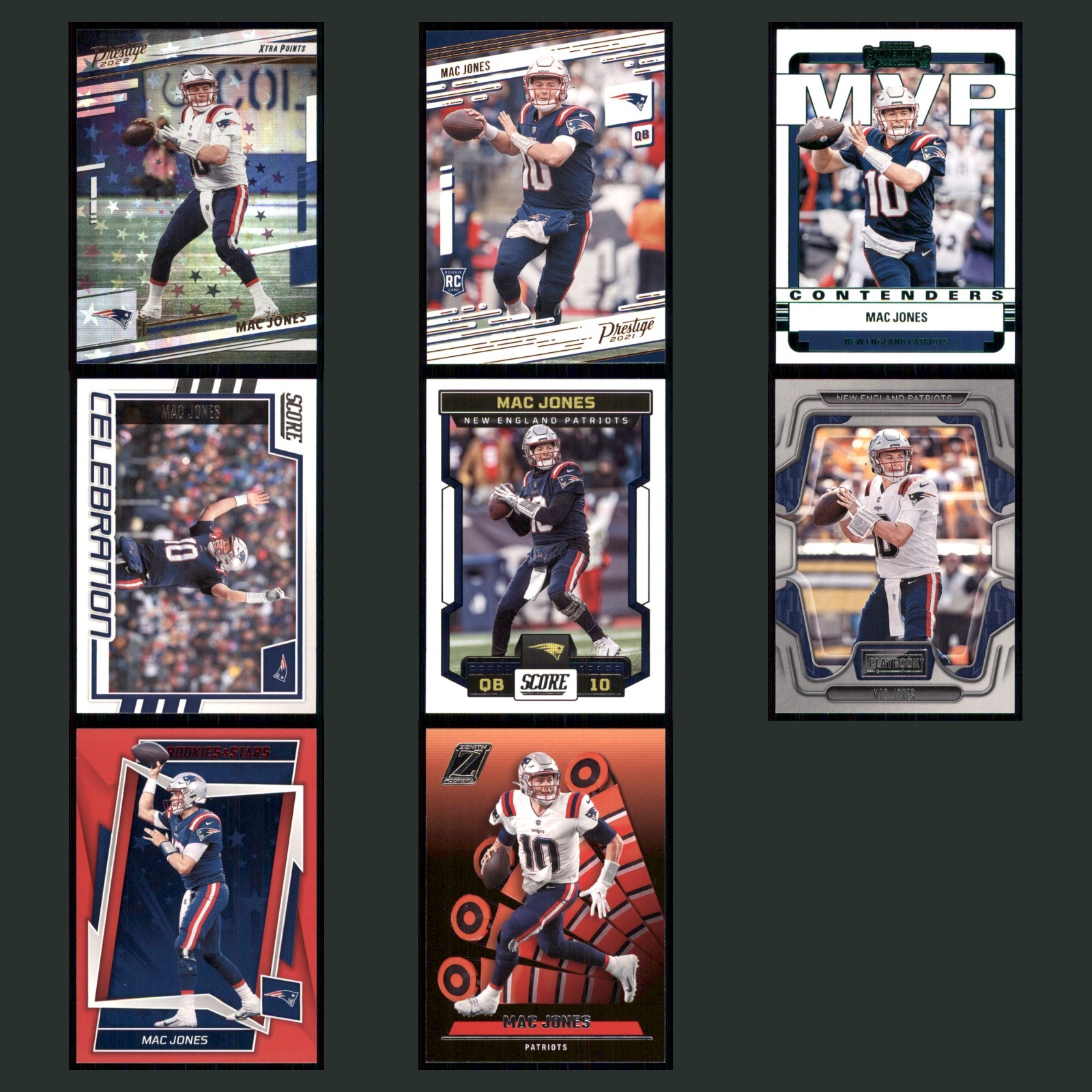 Mac Jones Lot 8 Football Cards 2022 Panini Prestige Xtra Points Patriots Set NFL card scans. Overall card condition is Near Mint.