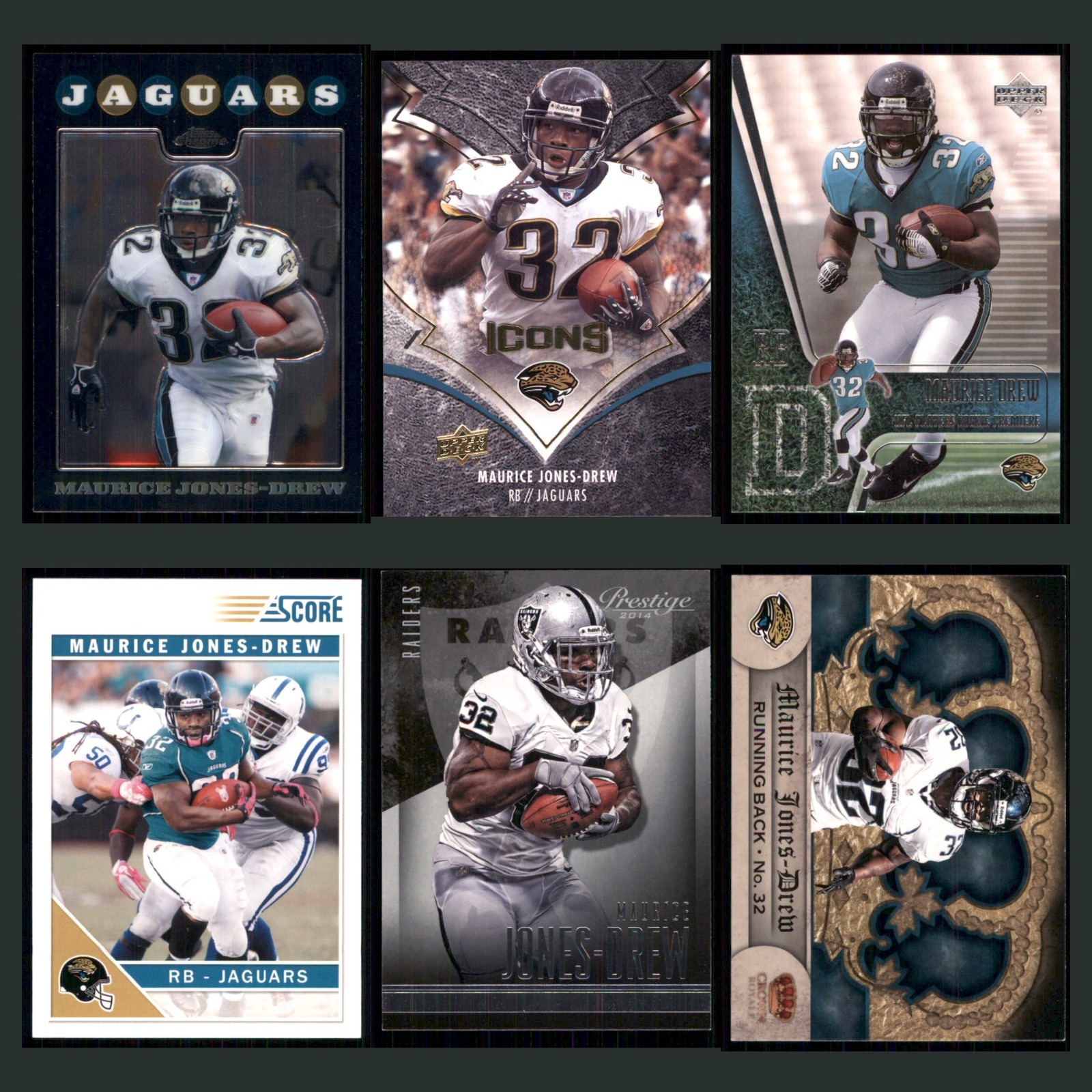 Maurice Jones-Drew Lot 6 Football Cards 2008 Topps Chrome Jacksonville Jaguars card scans. Overall card condition is Near Mint.