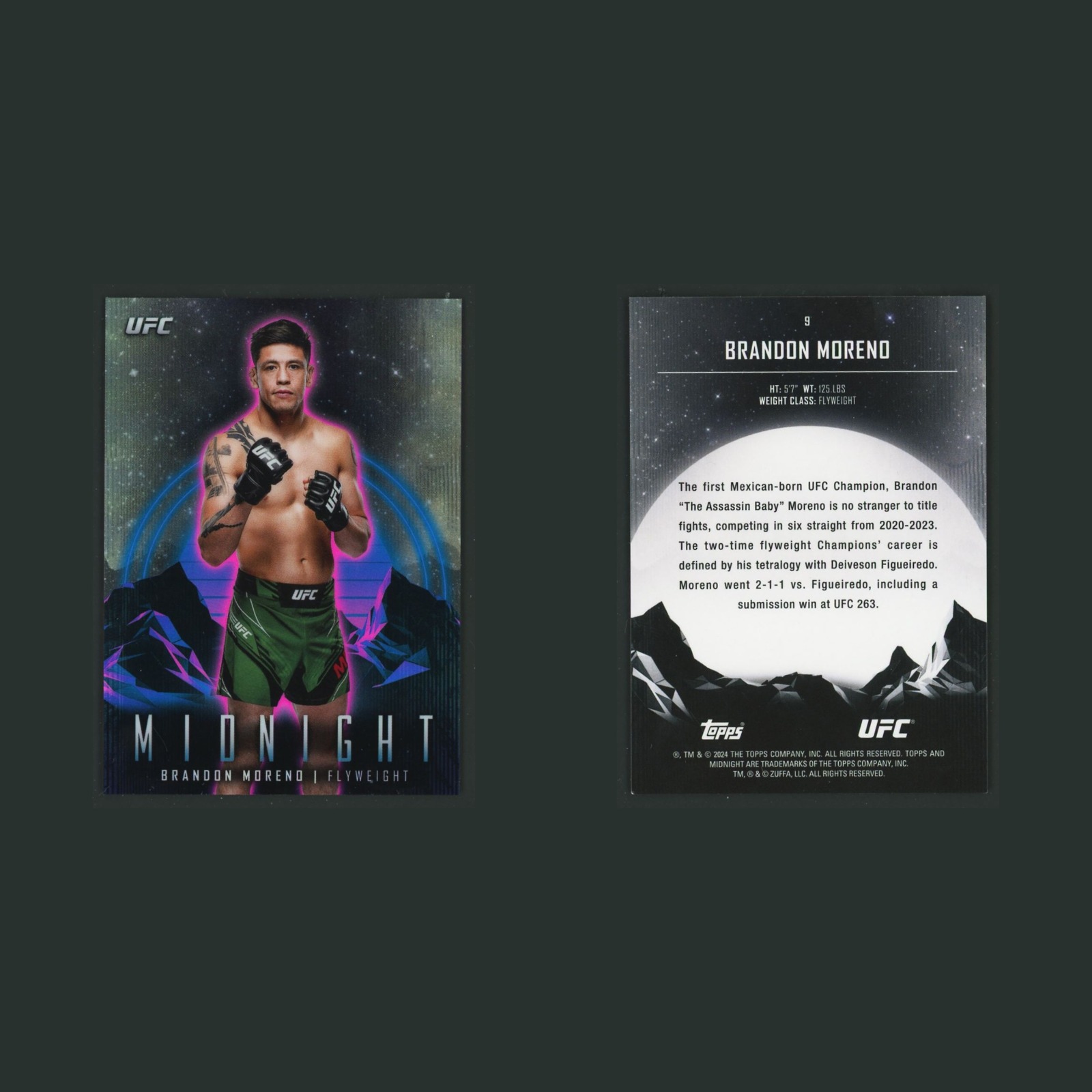 Brandon Morendo #9 2024 Topps Midnight UFC MMA Card front and back scans. Card condition is Near Mint.