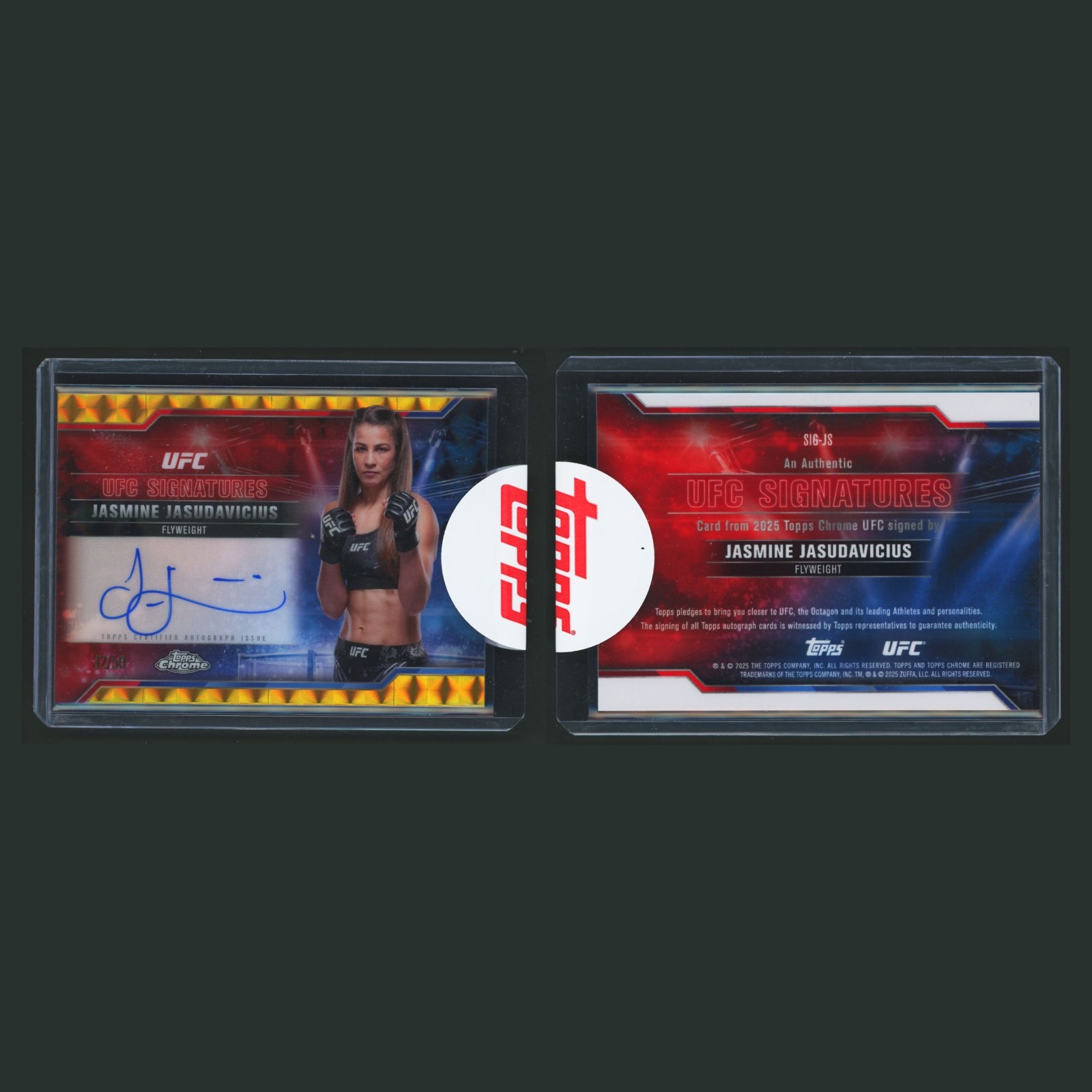 Jasmine Jasudavicius Auto /50 #SIG-JS Autograph 2025 MMA Card front and back scans. Card condition is Near Mint.