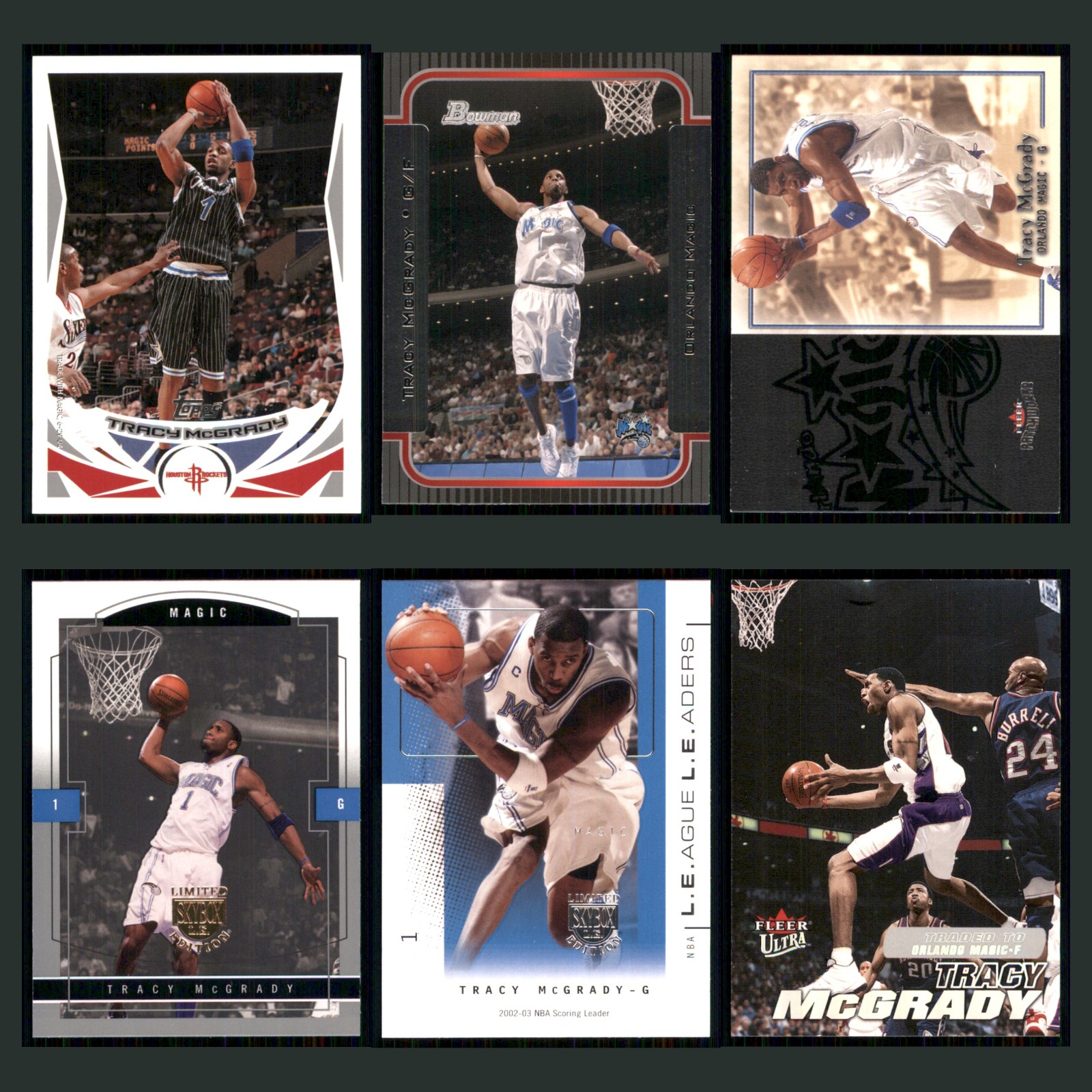Tracy McGrady Lot 6 Basketball Cards 2004 Topps Houston Rockets Set Collection card scans. Overall card condition is Near Mint.