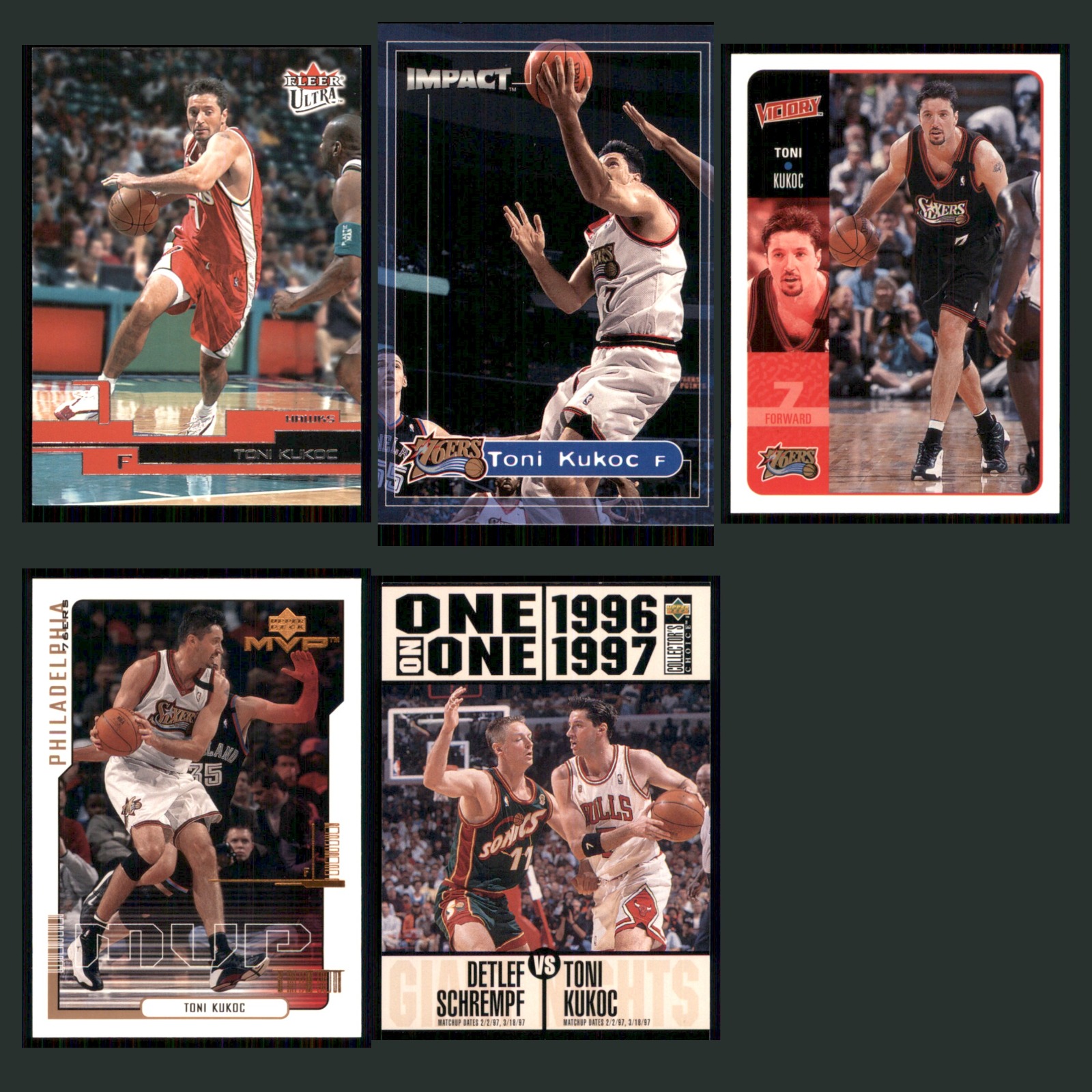 Toni Kukoc Lot 5 Basketball Cards 2003 Bleeker Ultra Atlanta Hawks Set NBA NM card scans. Overall card condition is Near Mint.