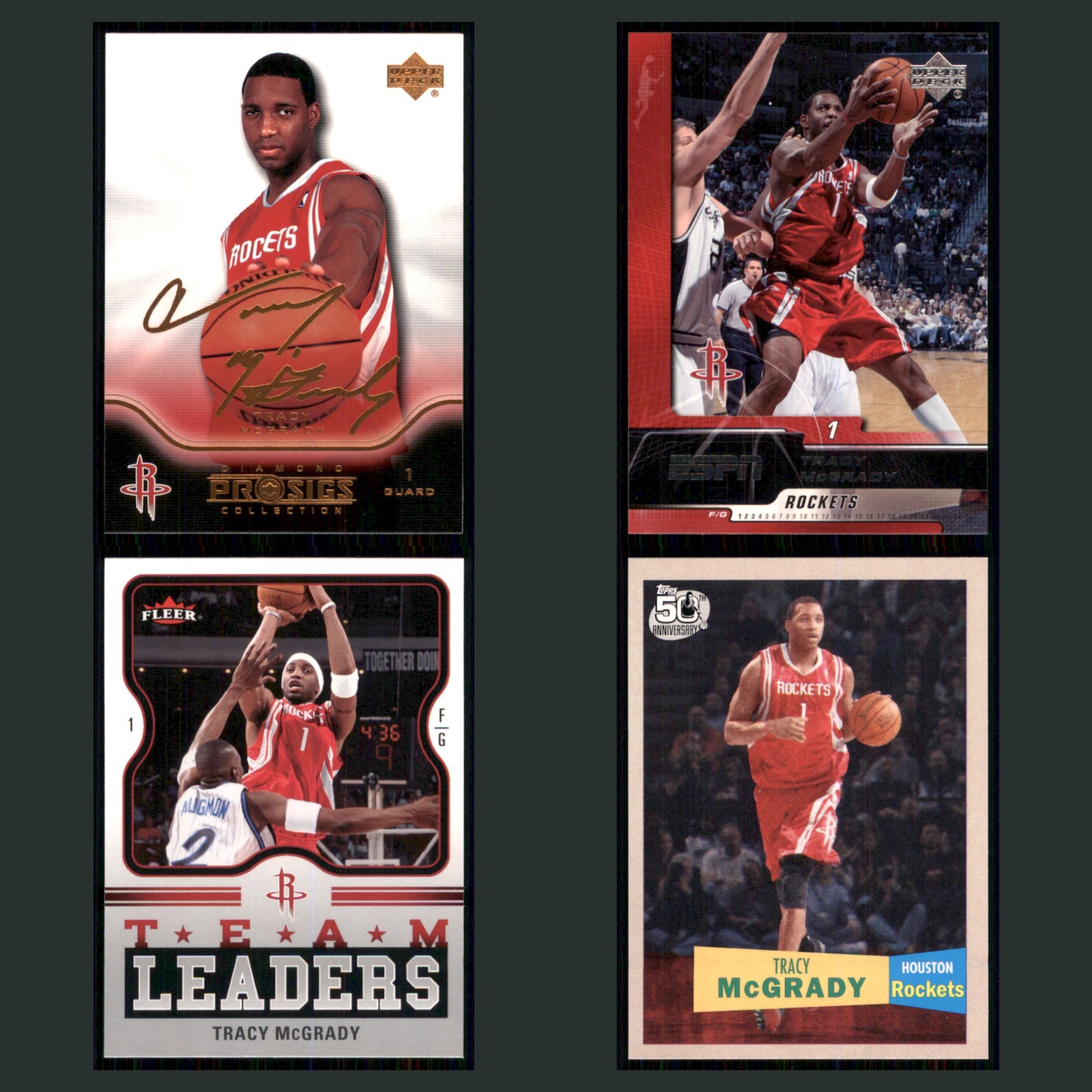 Tracy McGrady Lot 4 Basketball Cards 2004 Upper Deck Diamond ProSigs Collection card scans. Overall card condition is Near Mint.