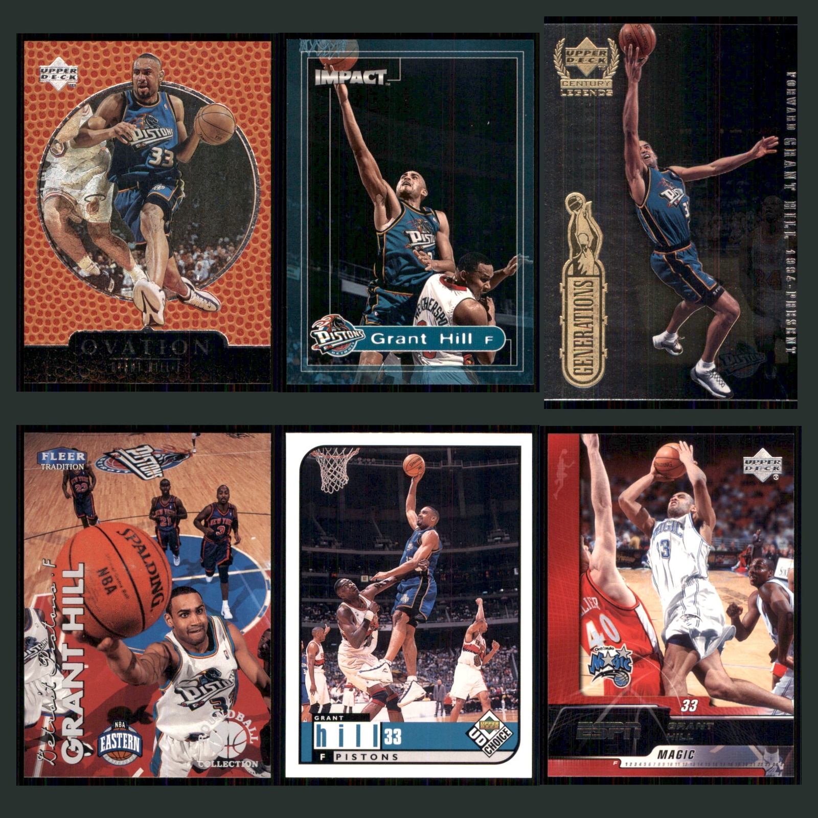 Grant Hill Lot 6 Basketball Cards 1998 Upper Deck Ovation Detroit Pistons Set NM card scans. Overall card condition is Near Mint.