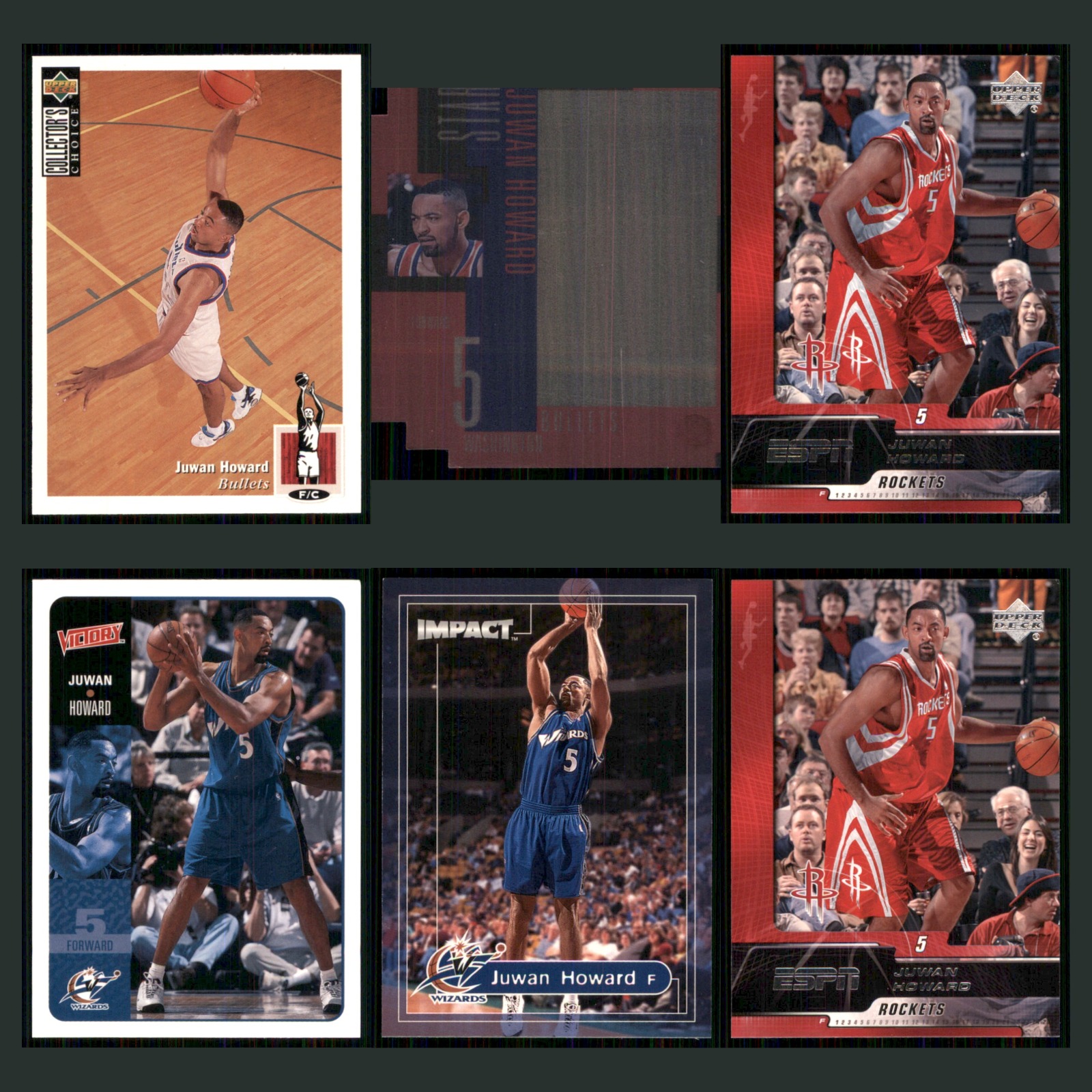 Juwan Howard Lot 6 Basketball Cards 1994 Upper Deck Collector's Choice Bullets card scans. Overall card condition is Near Mint.