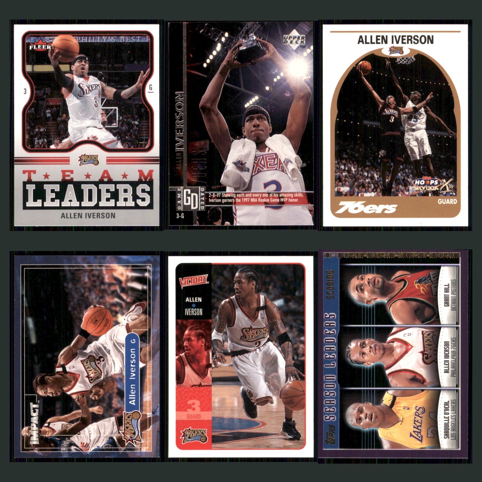 Allen Iverson Lot 6 Basketball Cards AI 2006 Fleer Team Leaders 76ers Set NBA NM card scans. Overall card condition is Near Mint.