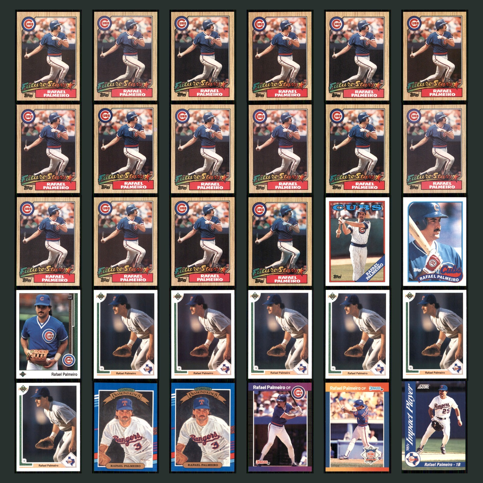 Rafael Palmeiro Lot 30 Baseball Cards 1994 Topps Future Stars Chicago Cubs Set card scans. Overall card condition is Near Mint.
