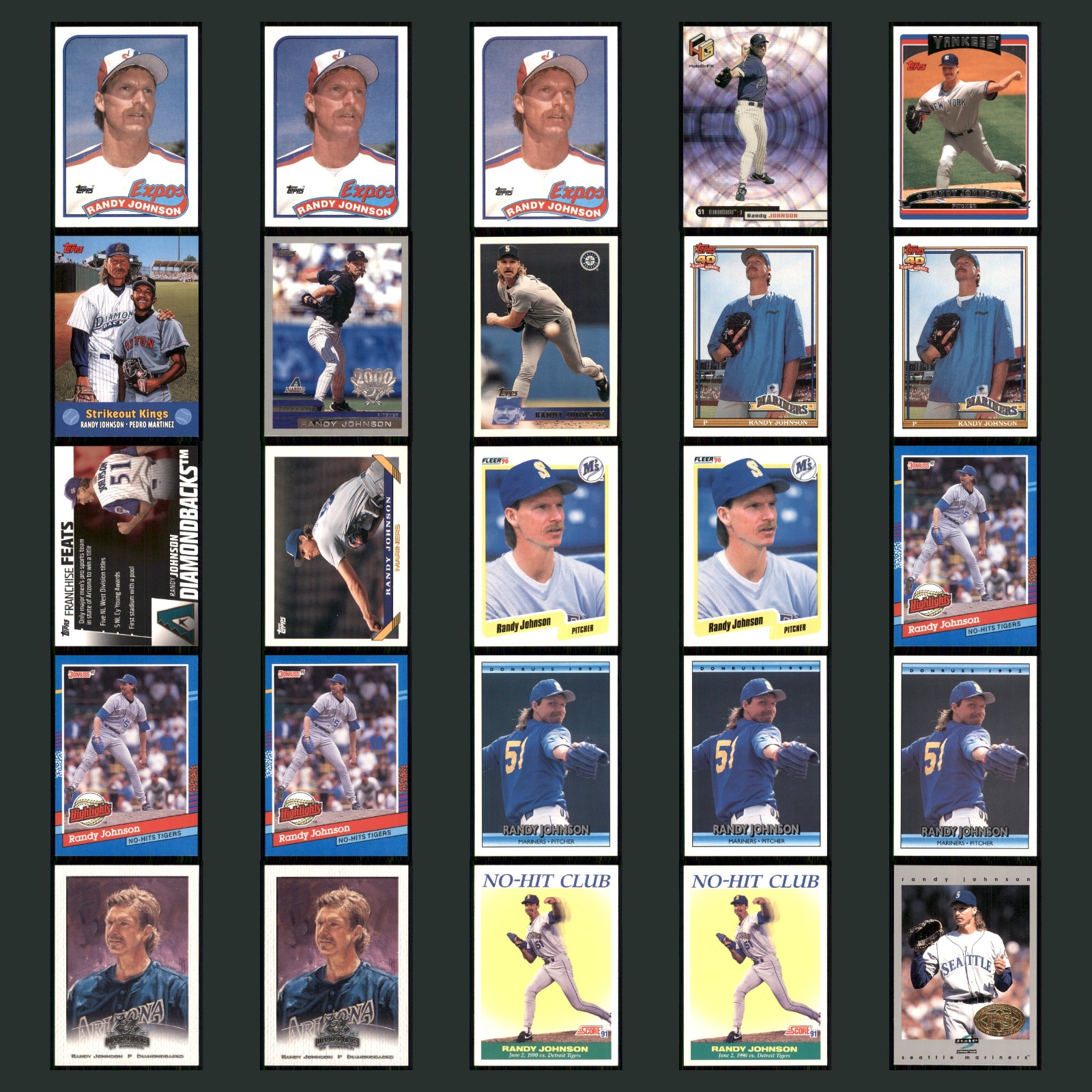 Randy Johnson Lot 25 Baseball Cards 1998 Topps Expos Set Collection MLB NM card scans. Overall card condition is Near Mint.