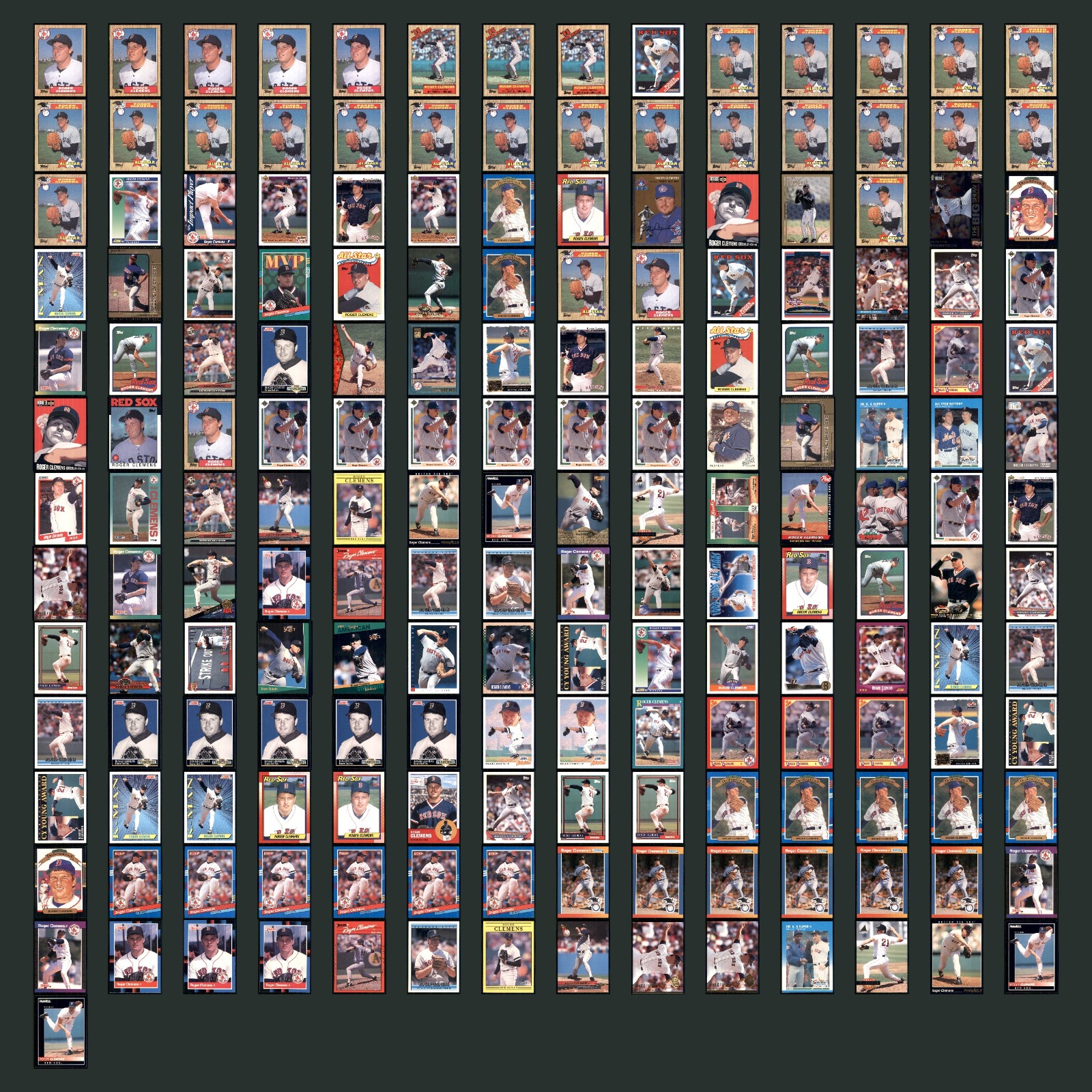 Roger Clemens Lot 183 Baseball Cards 1992 Topps Boston Red Sox Set Collection NM card scans. Overall card condition is Near Mint.