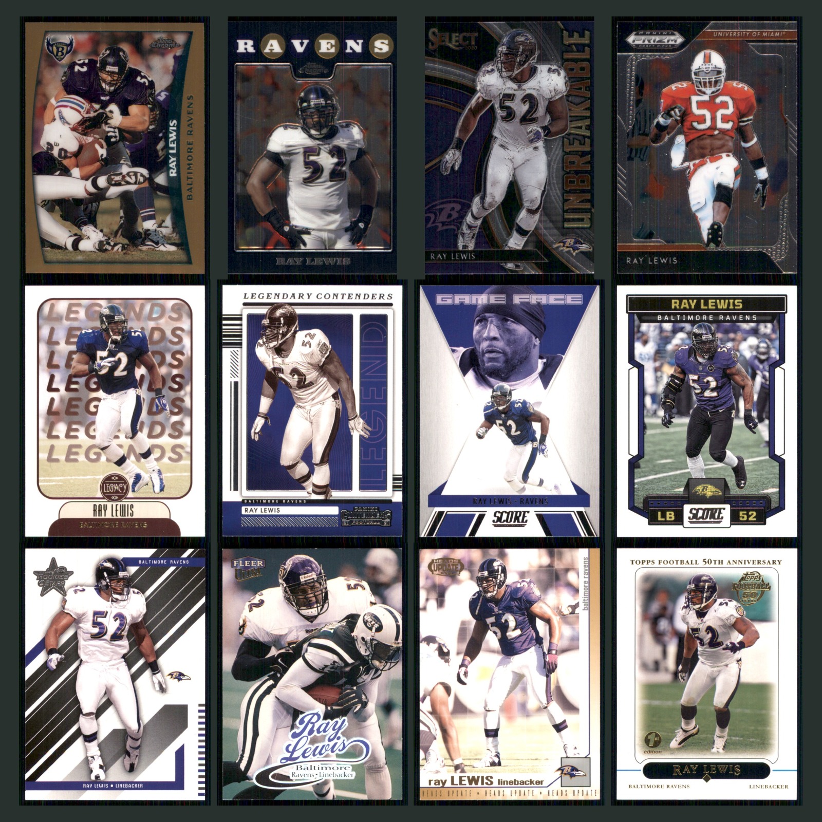 Ray Lewis Lot 12 Football Cards 2002 Topps Chrome Baltimore Ravens Set NFL NM card scans. Overall card condition is Near Mint.