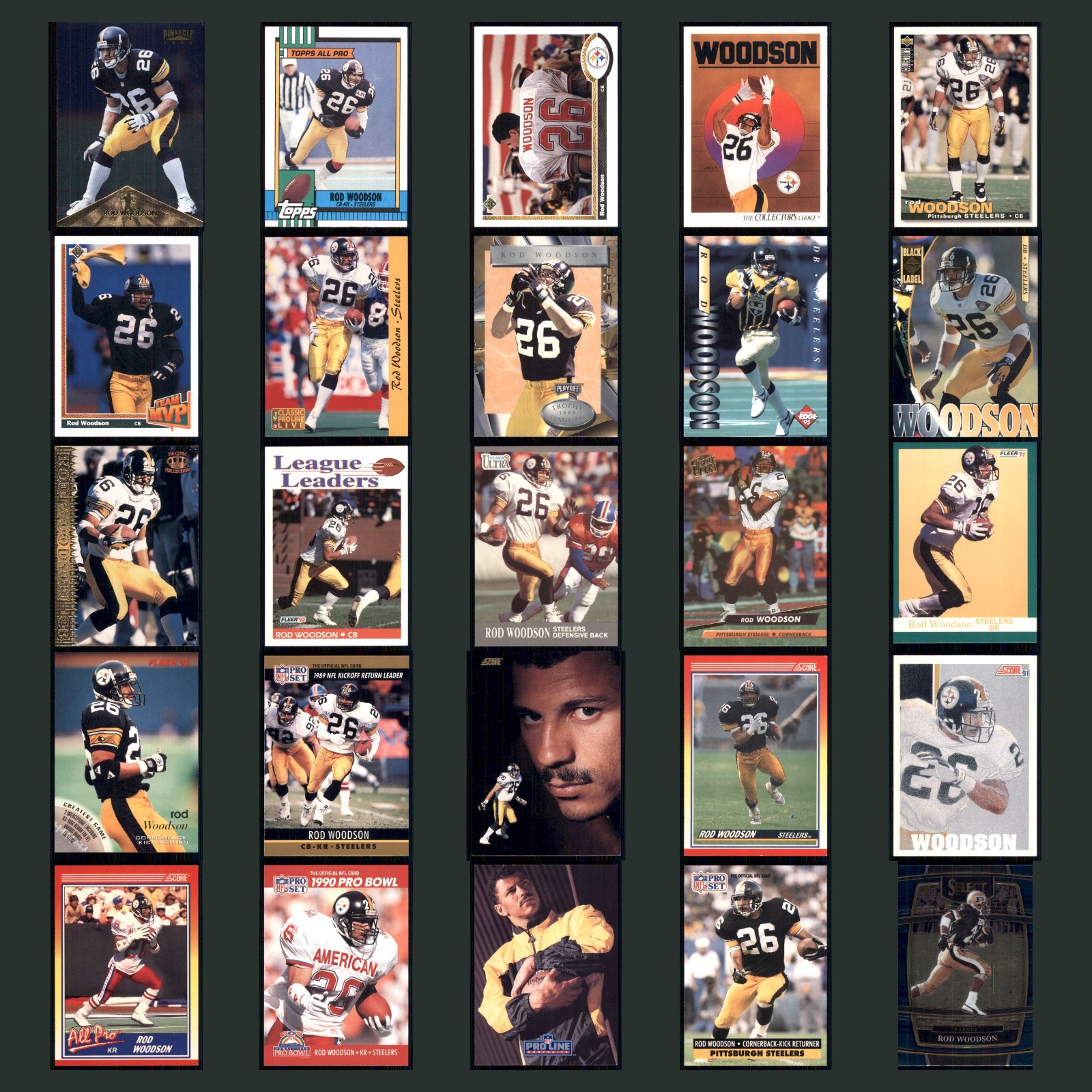 Rod Woodson Lot 25 Football Cards 1996 Pinnacle Foil Pittsburgh Steelers Set NFL card scans. Overall card condition is Near Mint.