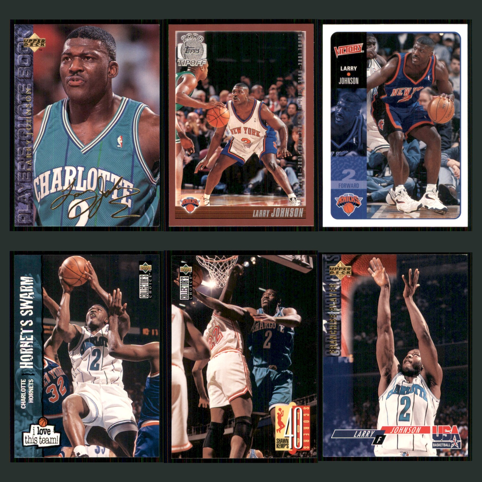 Larry Johnson Lot 6 Basketball Cards 1994 Upper Deck Basketball Charlotte Set NM card scans. Overall card condition is Near Mint.
