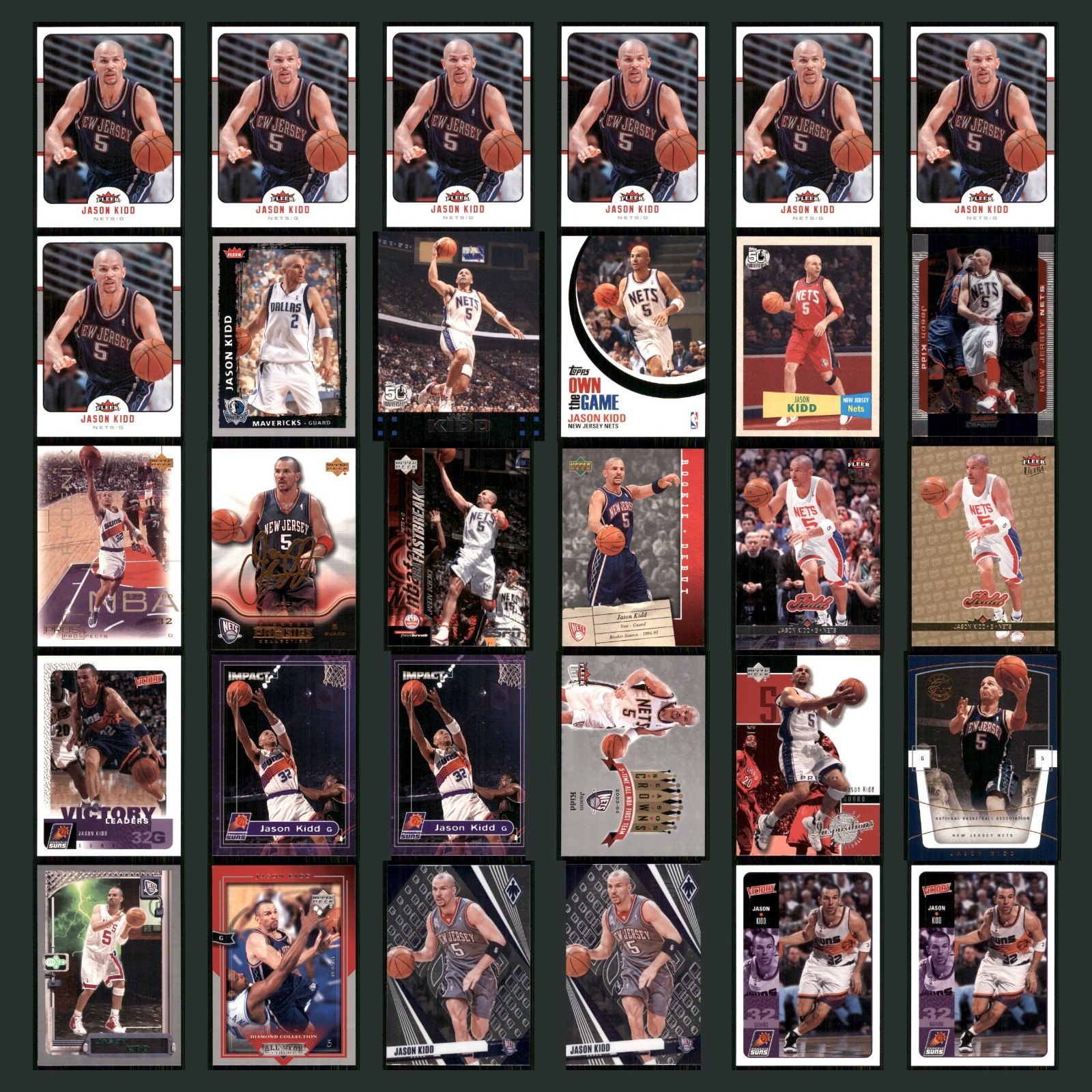 Jason Kidd Lot 30 Basketball Cards 2006 Fleer New Jersey Nets Set Collection NBA card scans. Overall card condition is Near Mint.