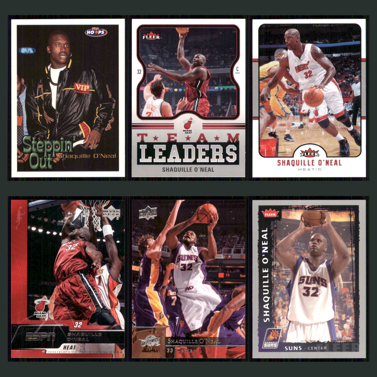 Shaquille O'Neal Lot 6 Basketball Cards Shaq 1996 Hoops Steppin' Out Lakers Set card scans. Overall card condition is Near Mint.
