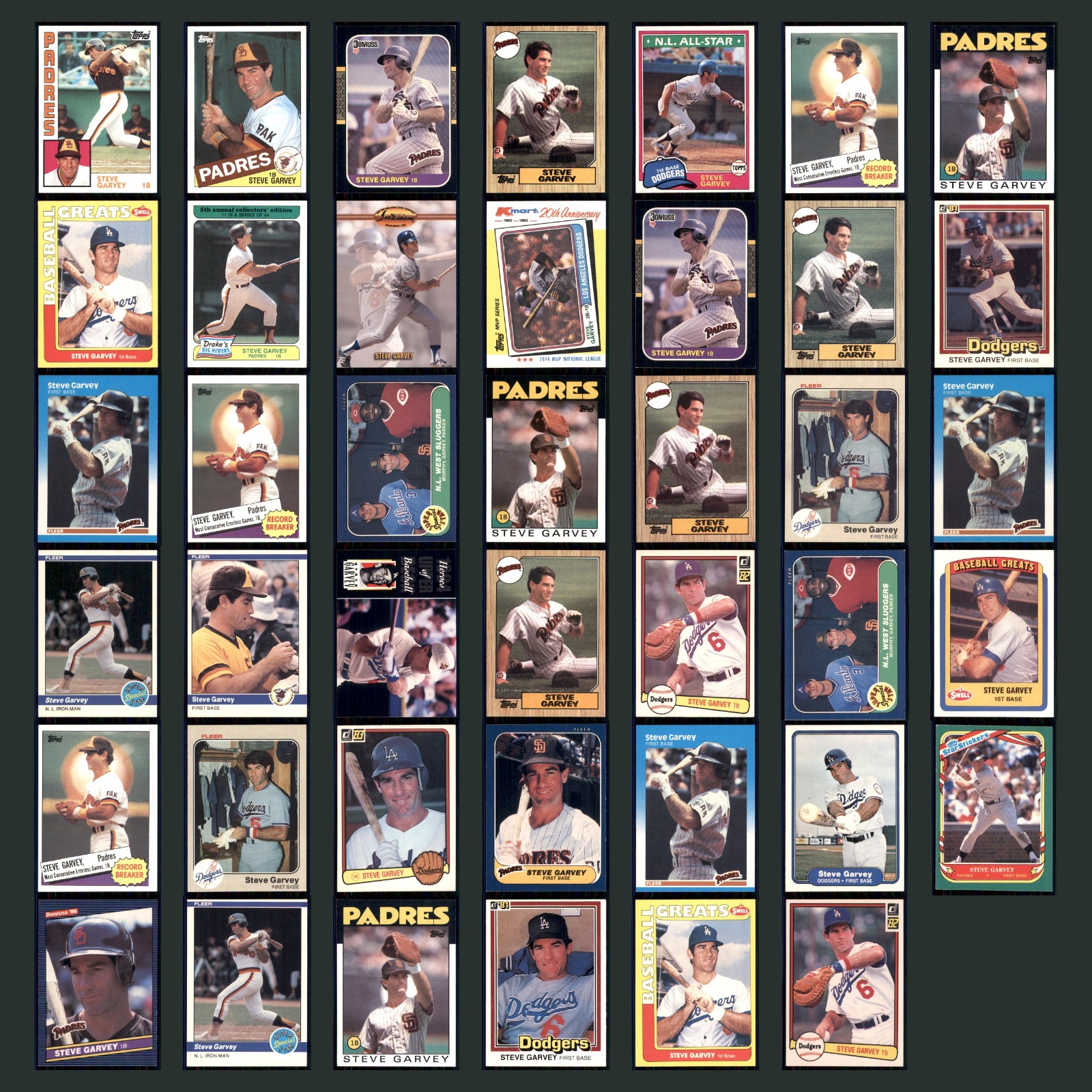 Steve Garvey Lot 41 Baseball Cards 1984 Topps San Diego Padres Set Collection NM card scans. Overall card condition is Near Mint.