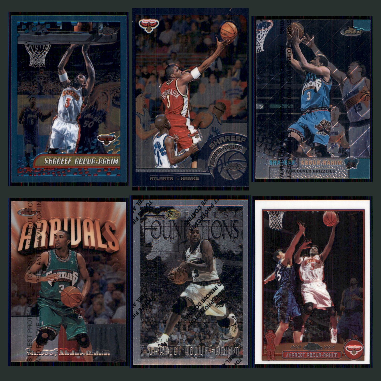 Shareef Abdur-Rahim Lot 6 Basketball Cards 1999 Topps Chrome Atlanta Hawks Set card scans. Overall card condition is Near Mint.