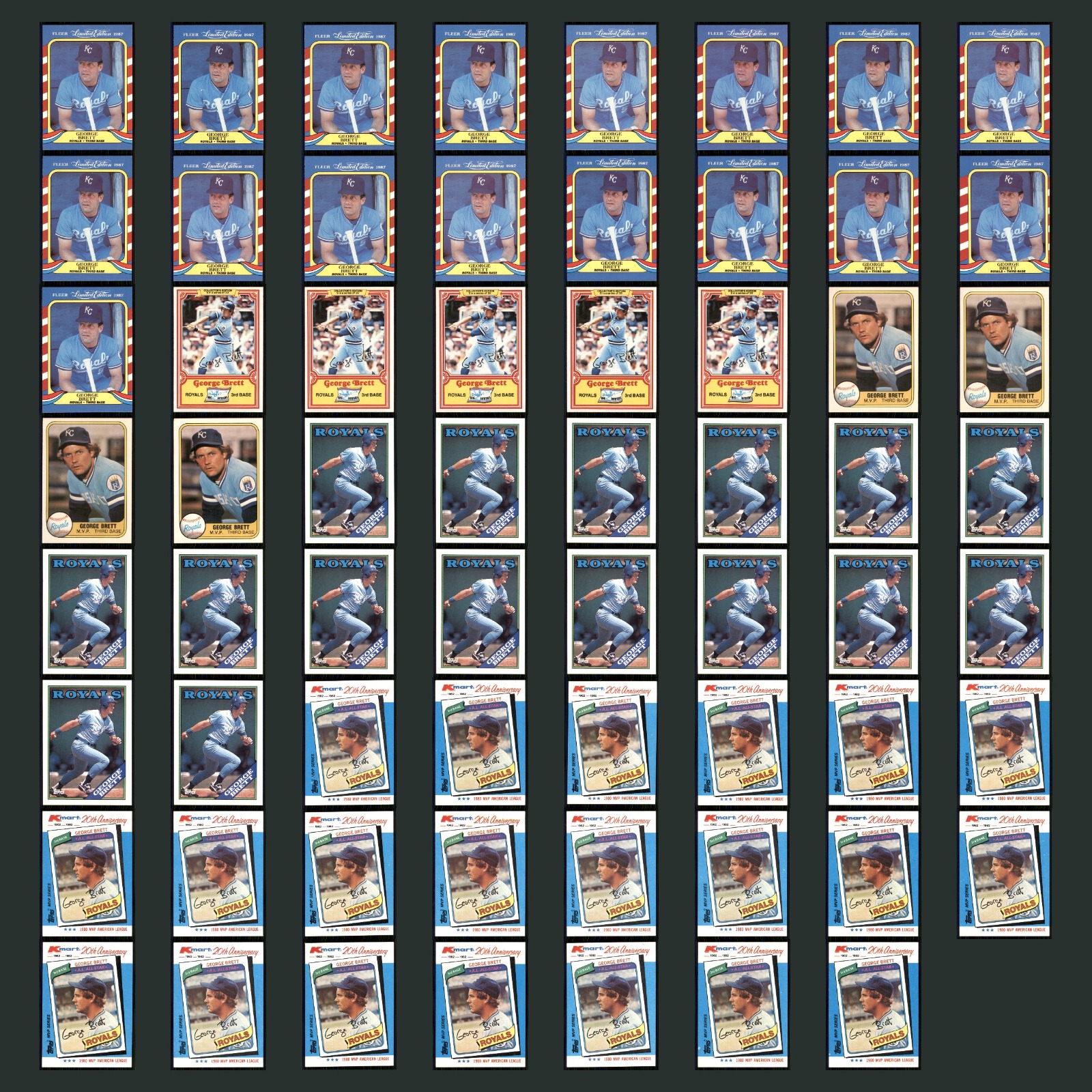 George Brett Lot 63 Baseball Cards 1987 Fleer Limited Edition Kansas City Royals card scans. Overall card condition is Near Mint.