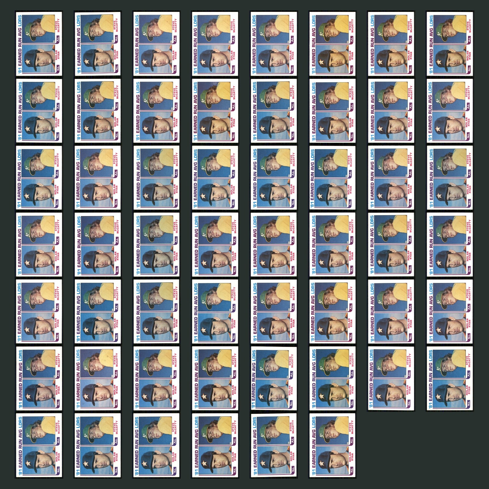Nolan Ryan/Steve McCatty Lot 54 Baseball Cards 1981 Topps ERA Leaders Astros Set card scans. Overall card condition is Near Mint.
