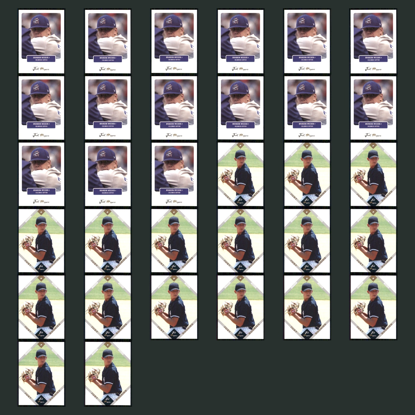 Brandon Weeden Rookie Lot 32 Baseball Cards 2004 Just Memorabilia 2004 Set MLB card scans. Overall card condition is Near Mint.