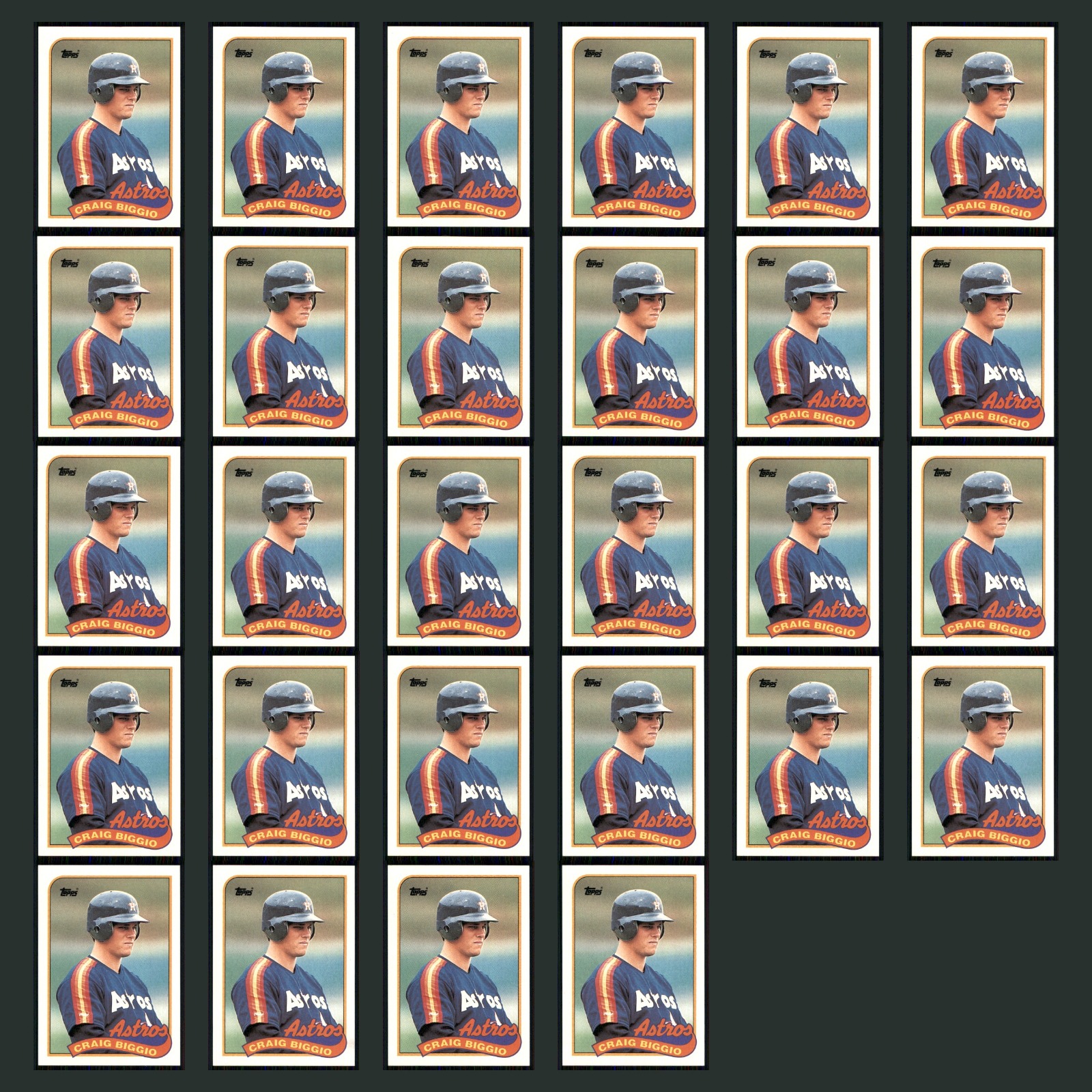 Craig Biggio Lot 28 Baseball Cards 1989 Topps Error Jim Abbott Back Astros Set card scans. Overall card condition is Near Mint.