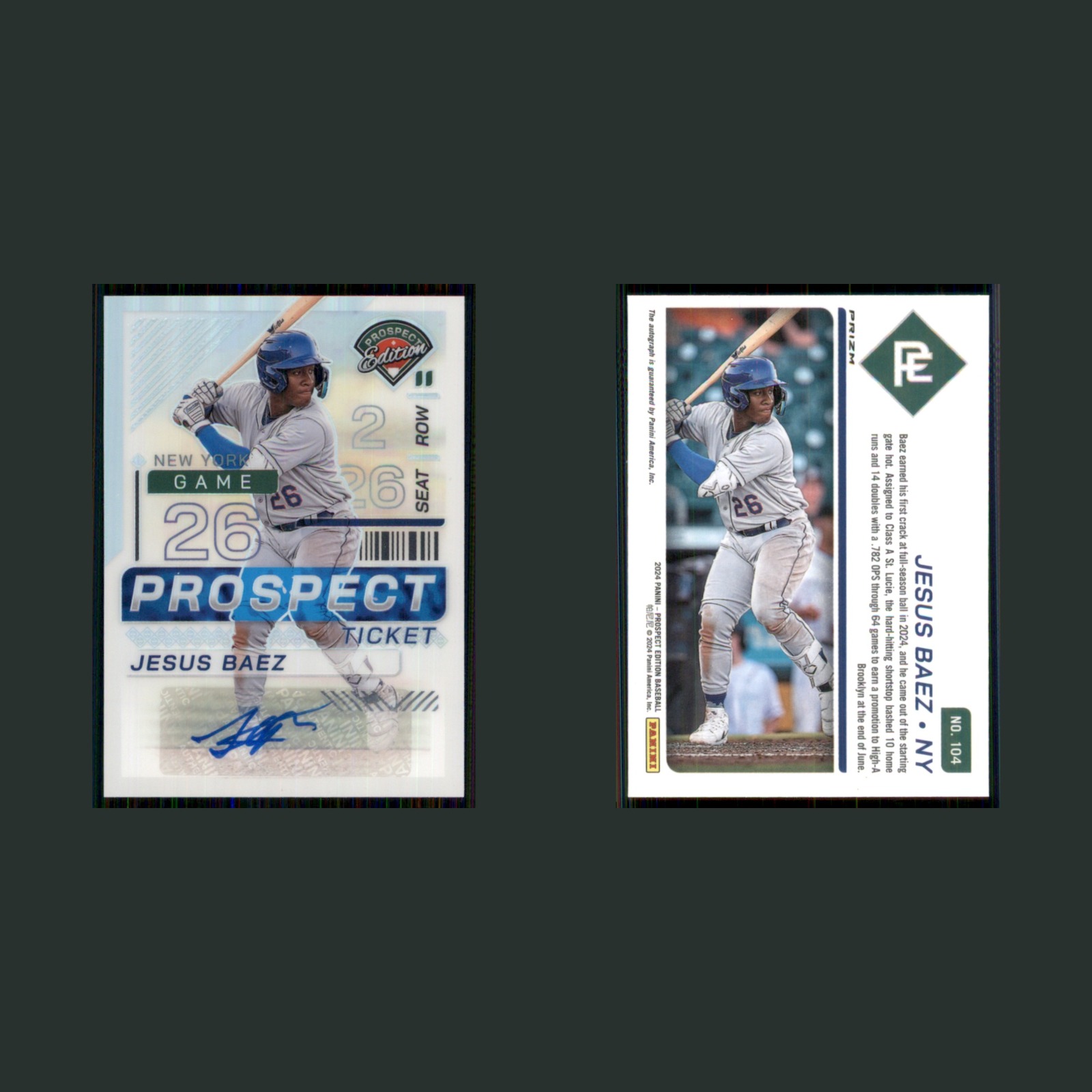 Jesus Baez Rookie #104 Autograph 2022 Panini Prizm Draft Picks Prospect Edition front and back scans. Card condition is Near Mint.