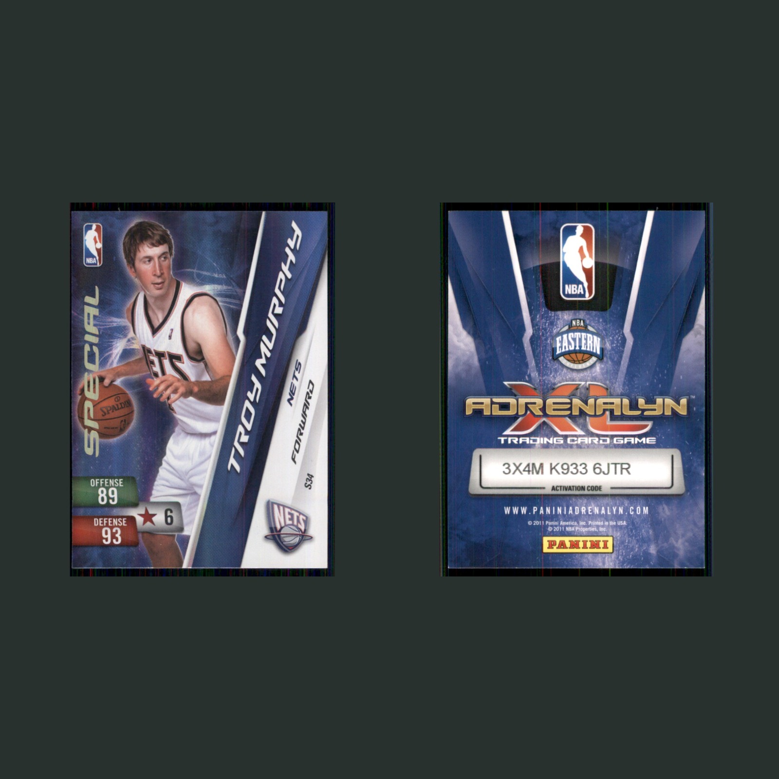 Troy Murphy #S34 2011-12 Panini Adrenalyn XL Special New Jersey Nets Basketball front and back scans. Card condition is Near Mint.