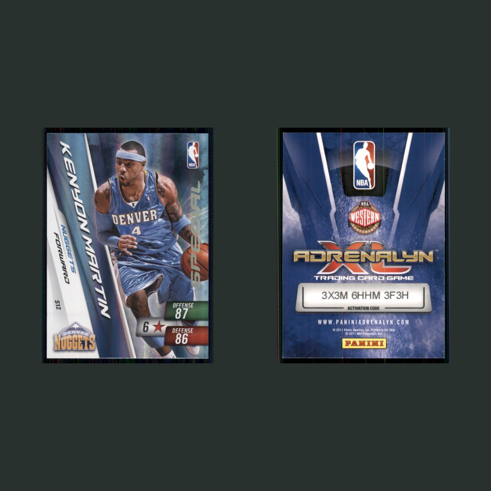 Kenyon Martin #S12 2011-12 Panini Adrenalyn XL Special Denver Nuggets Basketball front and back scans. Card condition is Near Mint.