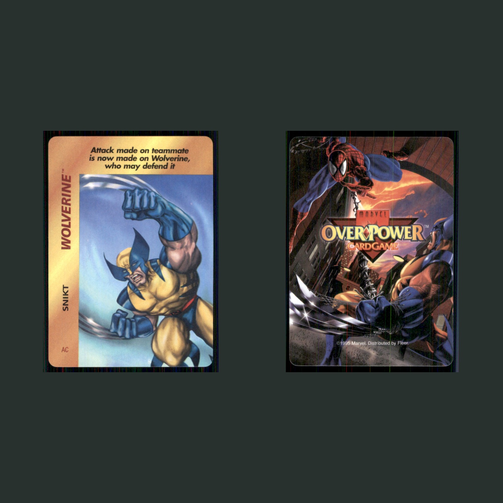 Wolverine #AC 1995 Marvel OverPower Card Game Marvel Card front and back scans. Card condition is Near Mint.