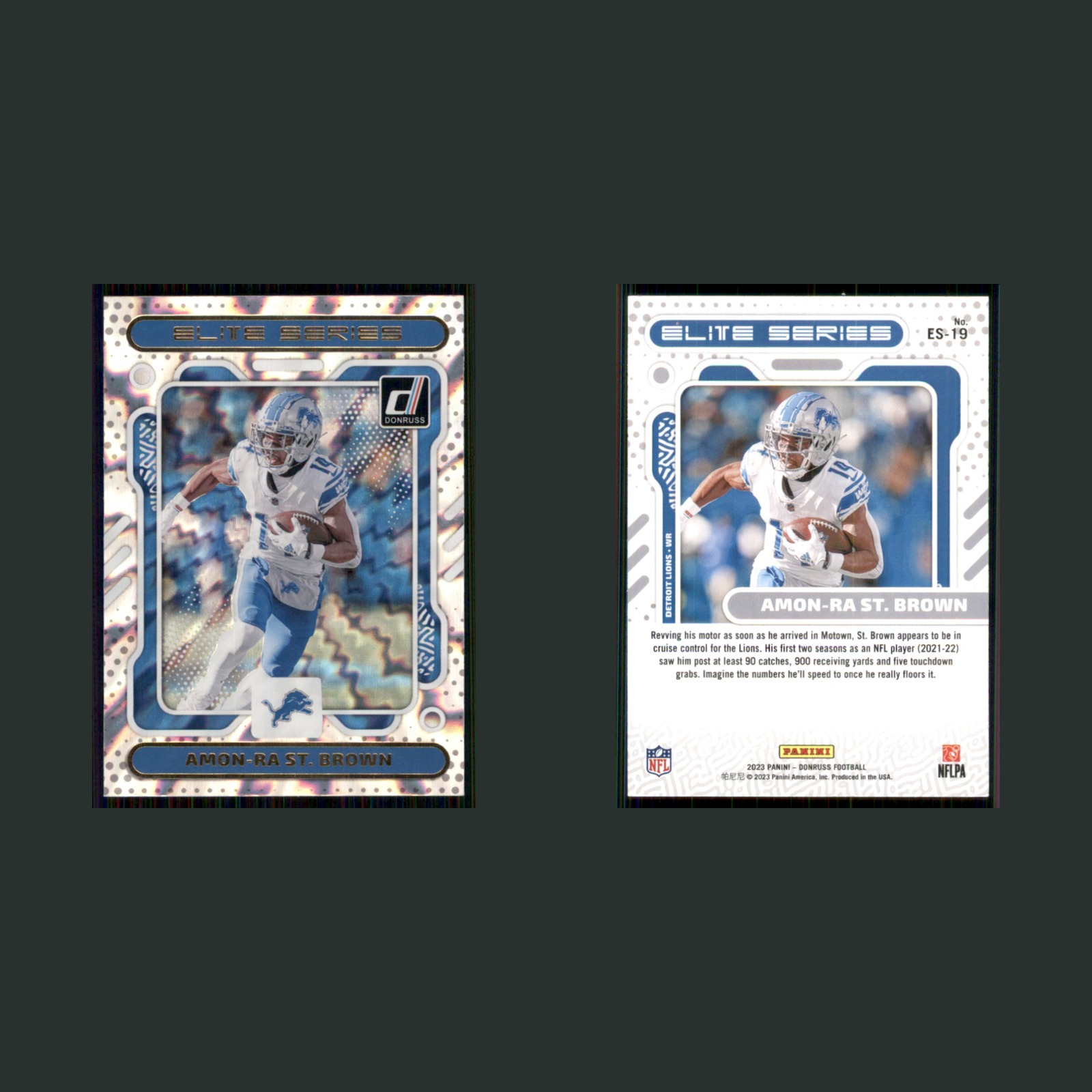 Amon-Ra St. Brown #ES-19 2023 Donruss Elite Series Detroit Lions Football Card front and back scans. Card condition is Near Mint.