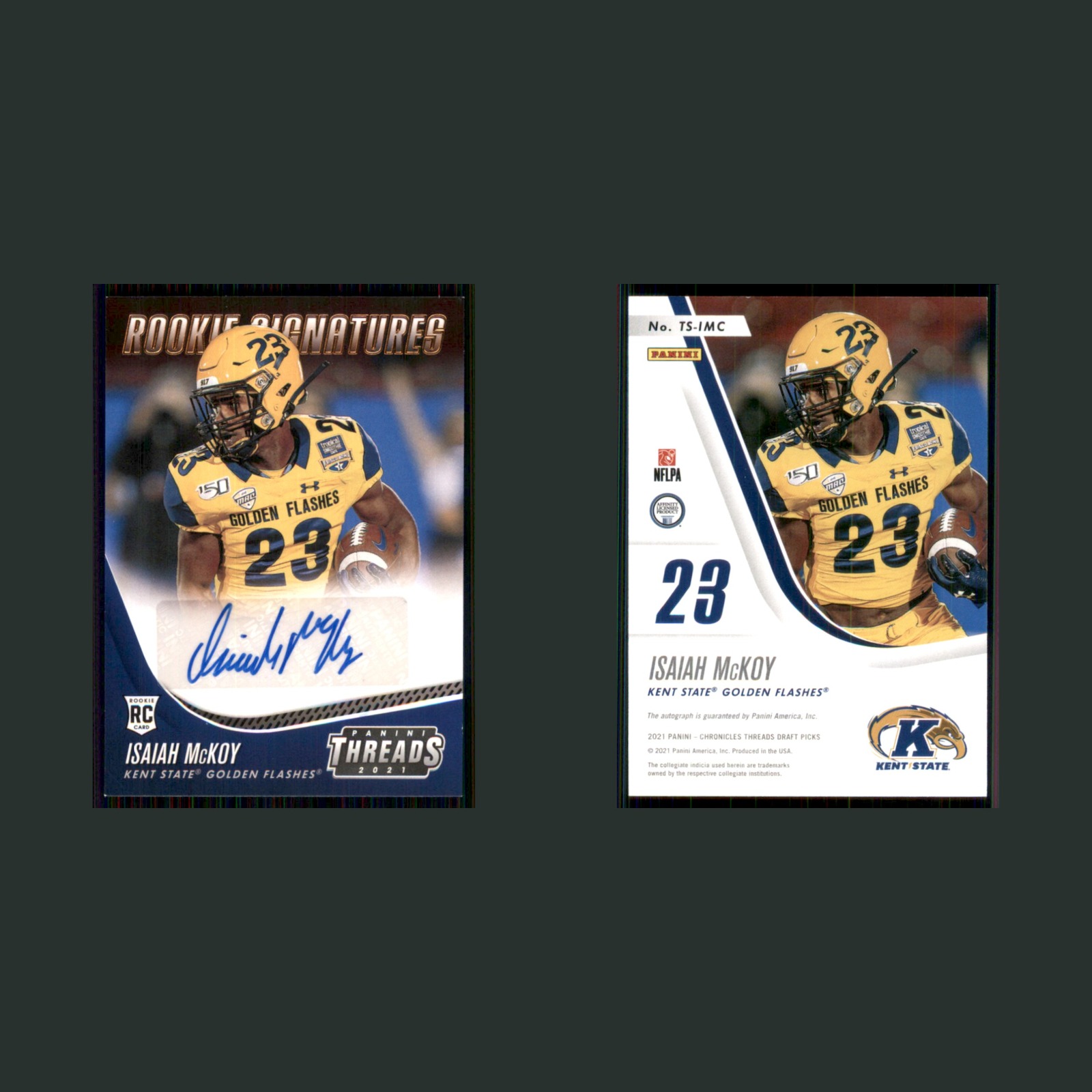 Isaiah McKoy Rookie #TS-IMC Autograph 2021 Panini Threads Rookie Signatures Card front and back scans. Card condition is Near Mint.