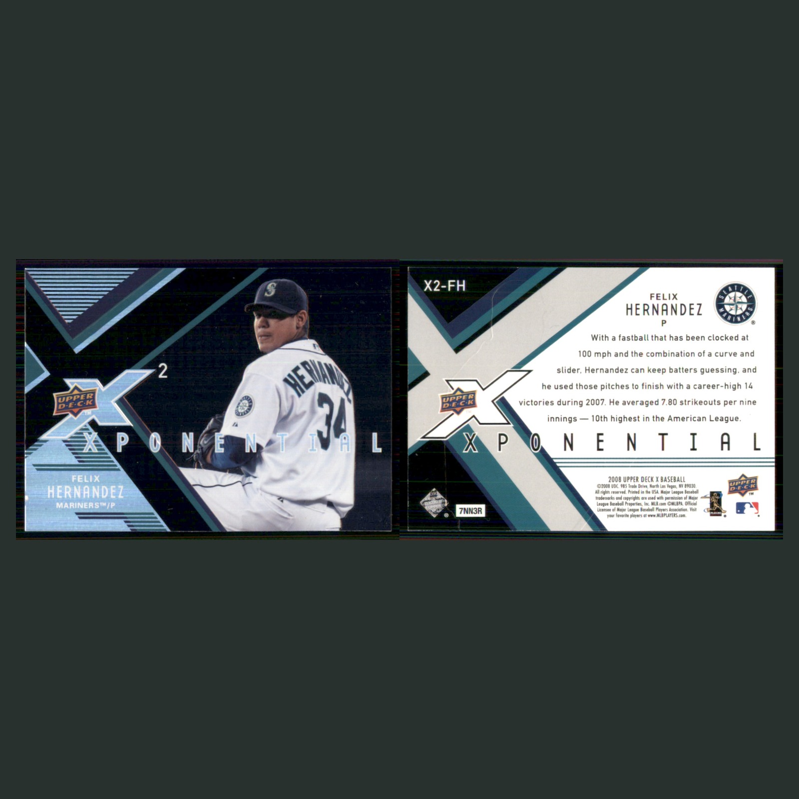 Felix Hernandez #X2-FH 2008 Upper Deck X Xponential 2 Seattle Mariners Baseball front and back scans. Card condition is Excellent.