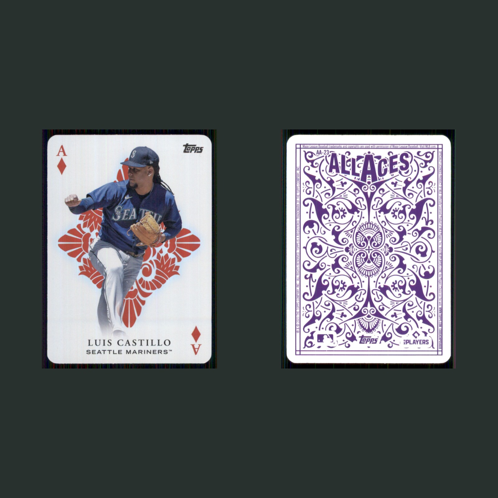 Luis Castillo #AA-23 2023 Topps All Aces Seattle Mariners Baseball Card MLB front and back scans. Card condition is Near Mint.
