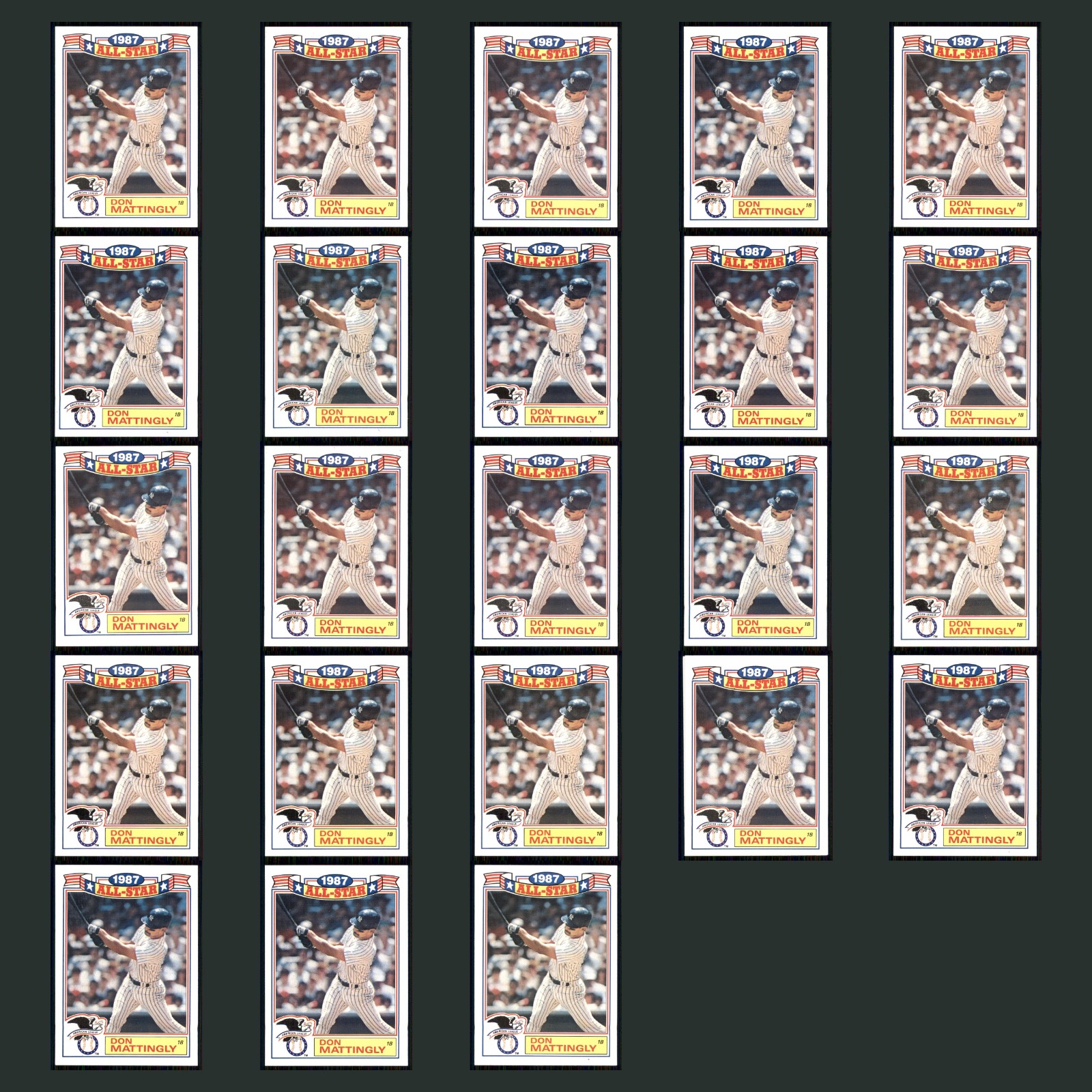Don Mattingly Lot 23 Baseball Cards 1987 Topps All-Star Game Commemorative Set card scans. Overall card condition is Near Mint.